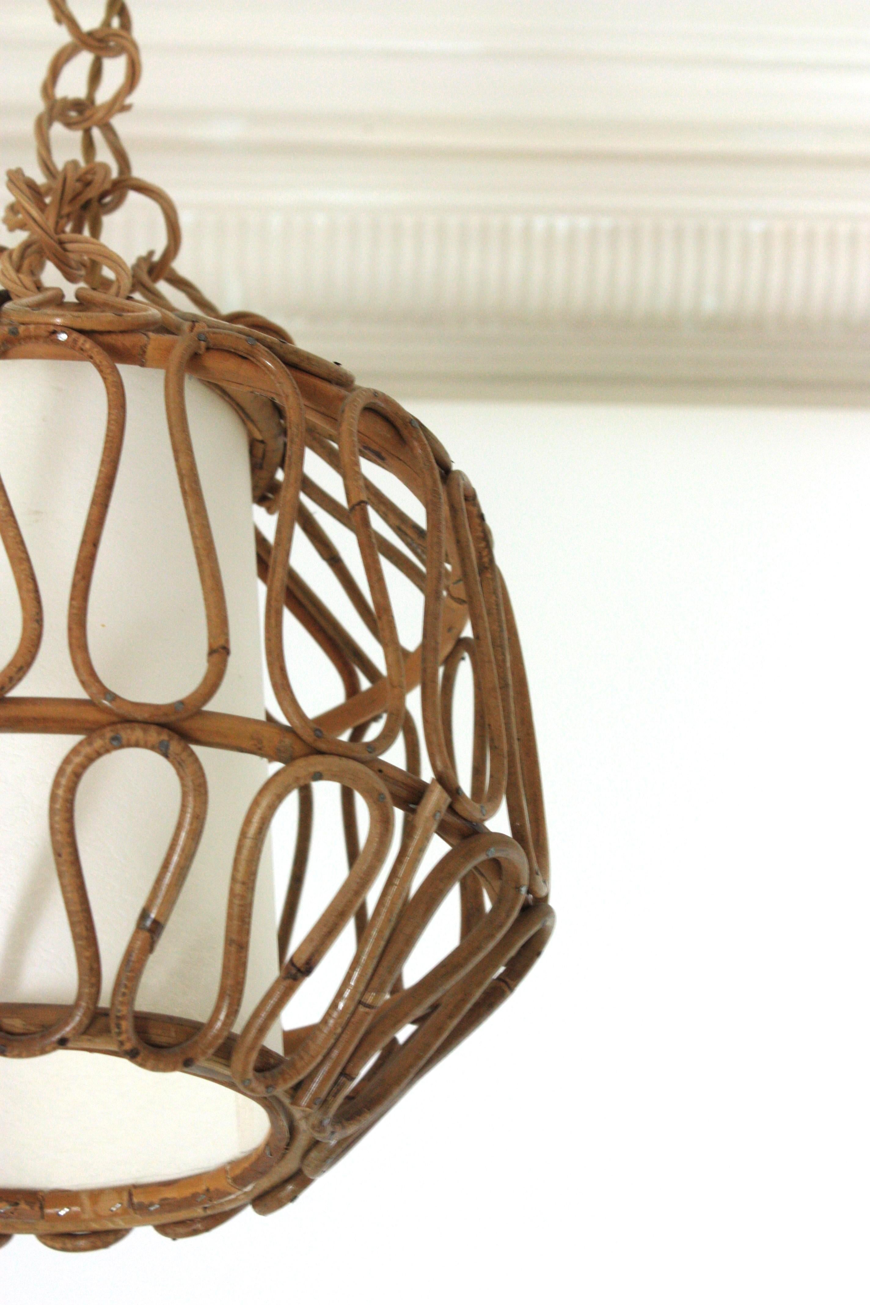 Rattan Globe Pendant Light or Lantern with Loop Details, Spain, 1960s For Sale 7