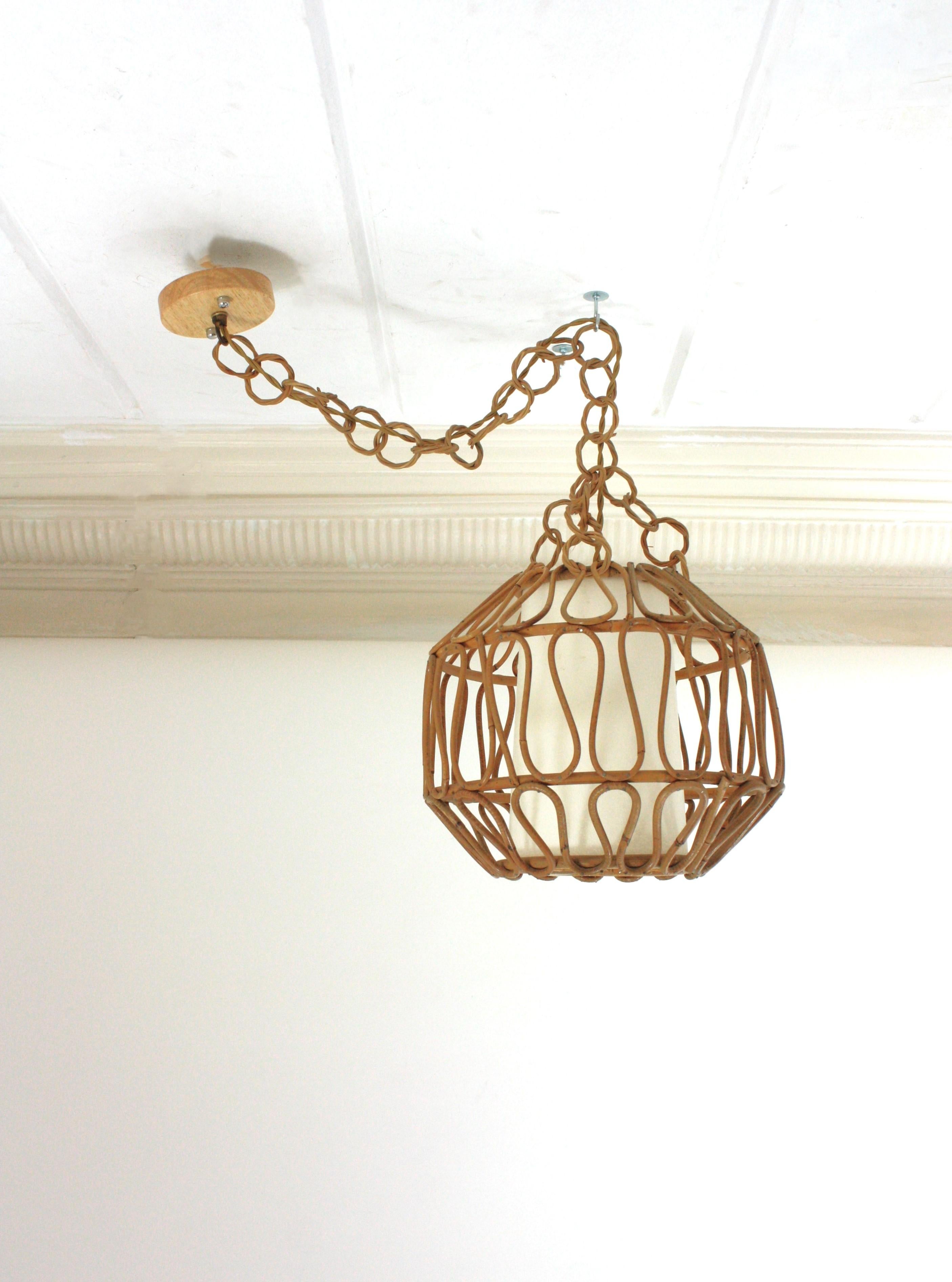 Rattan Globe Pendant Light or Lantern with Loop Details, Spain, 1960s For Sale 9