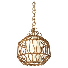 Retro Rattan Globe Pendant Light or Lantern with Loop Details, Spain, 1960s