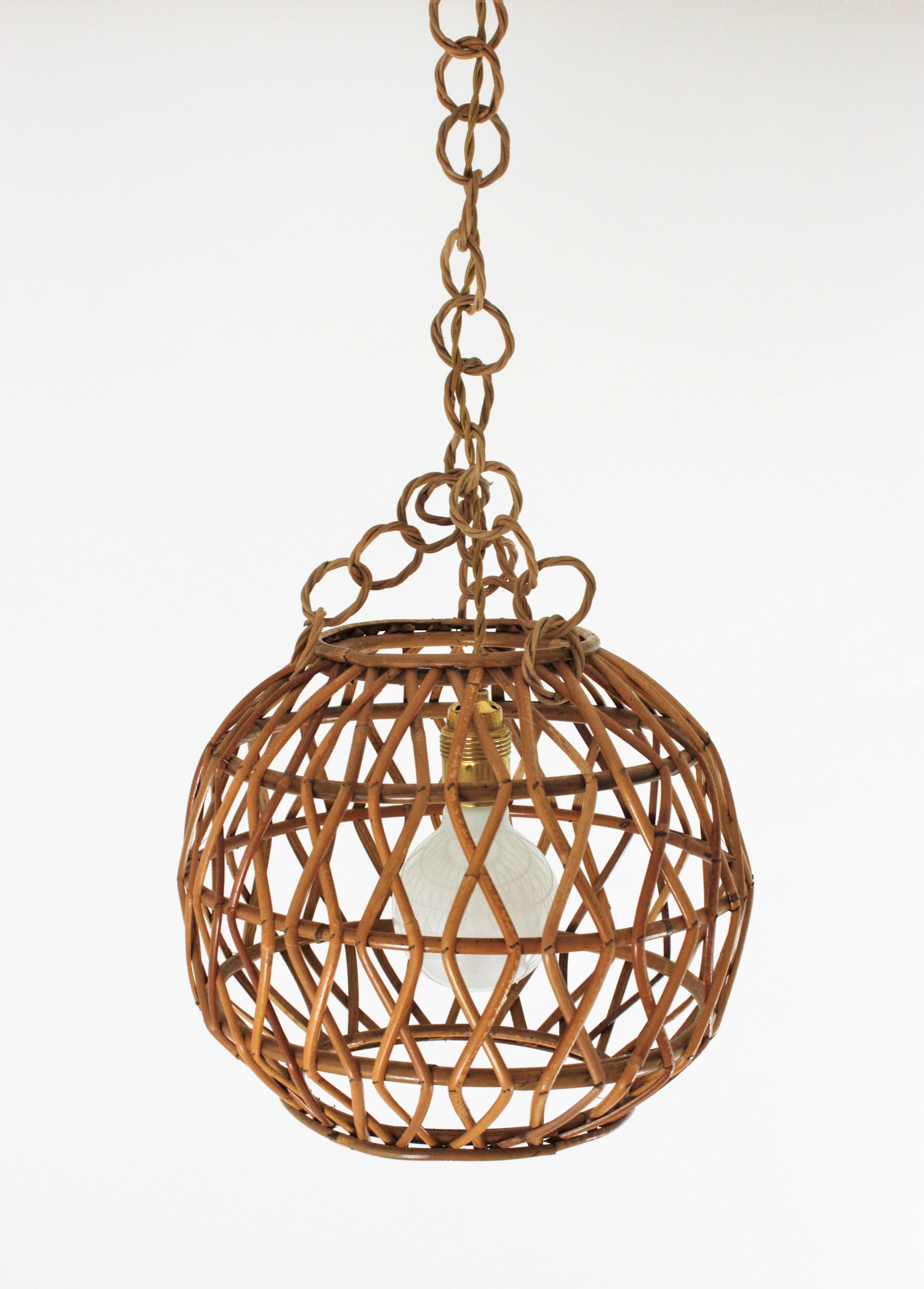 Rattan Globe Pendant Light, Spain, 1960s For Sale 3