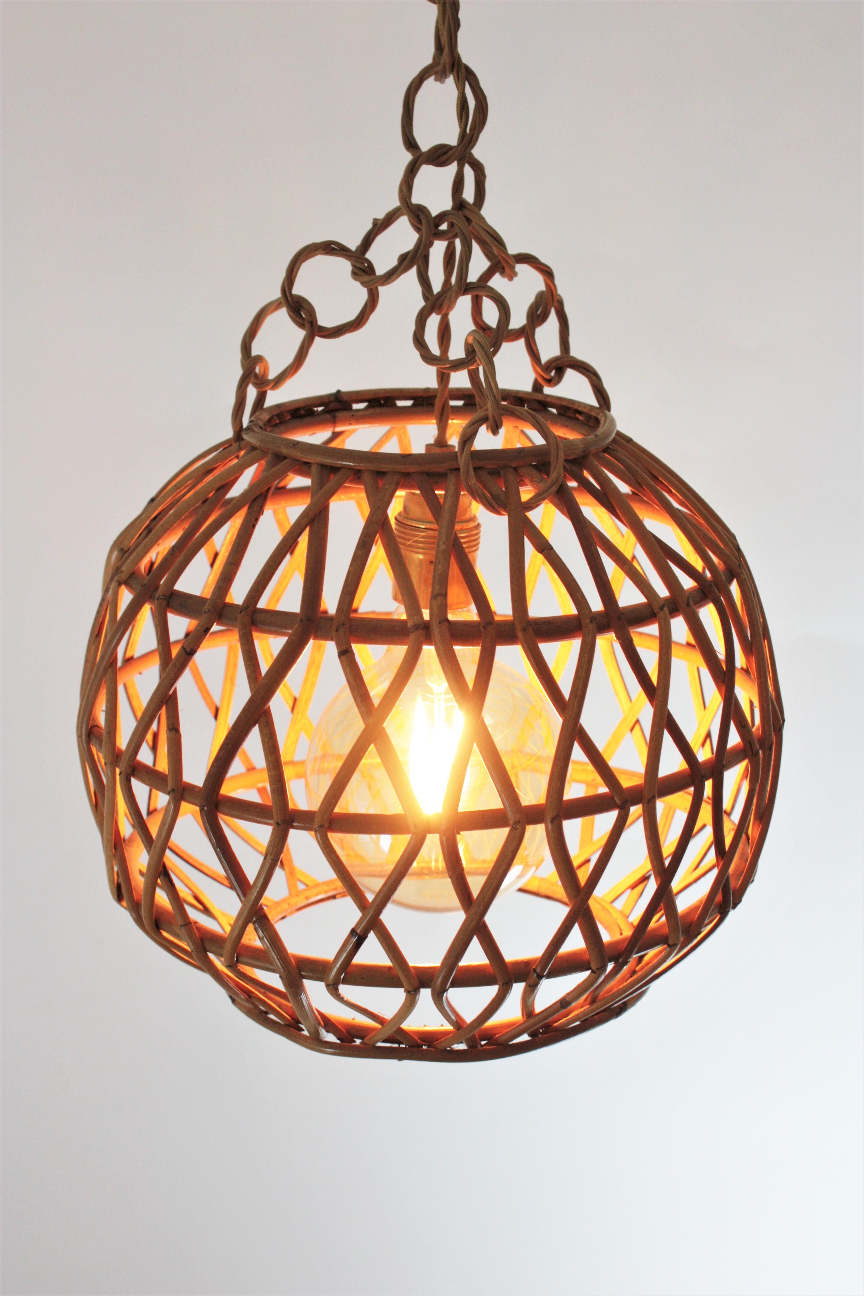 Rattan Globe Pendant Light, Spain, 1960s For Sale 7