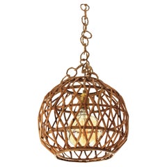 Rattan Globe Pendant Light, Spain, 1960s