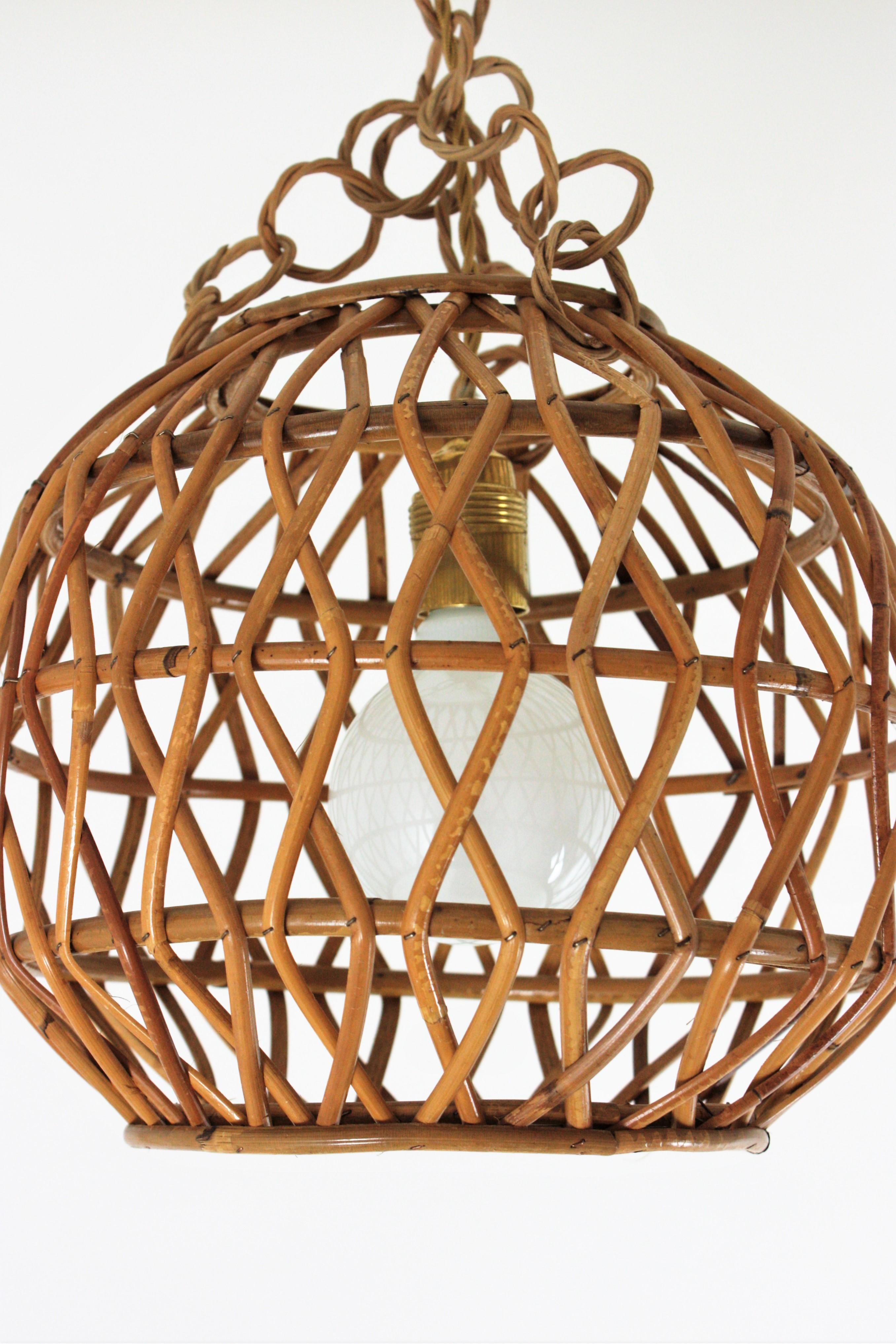 Spanish Rattan Globe Pendant Light, Spain, 1960s For Sale