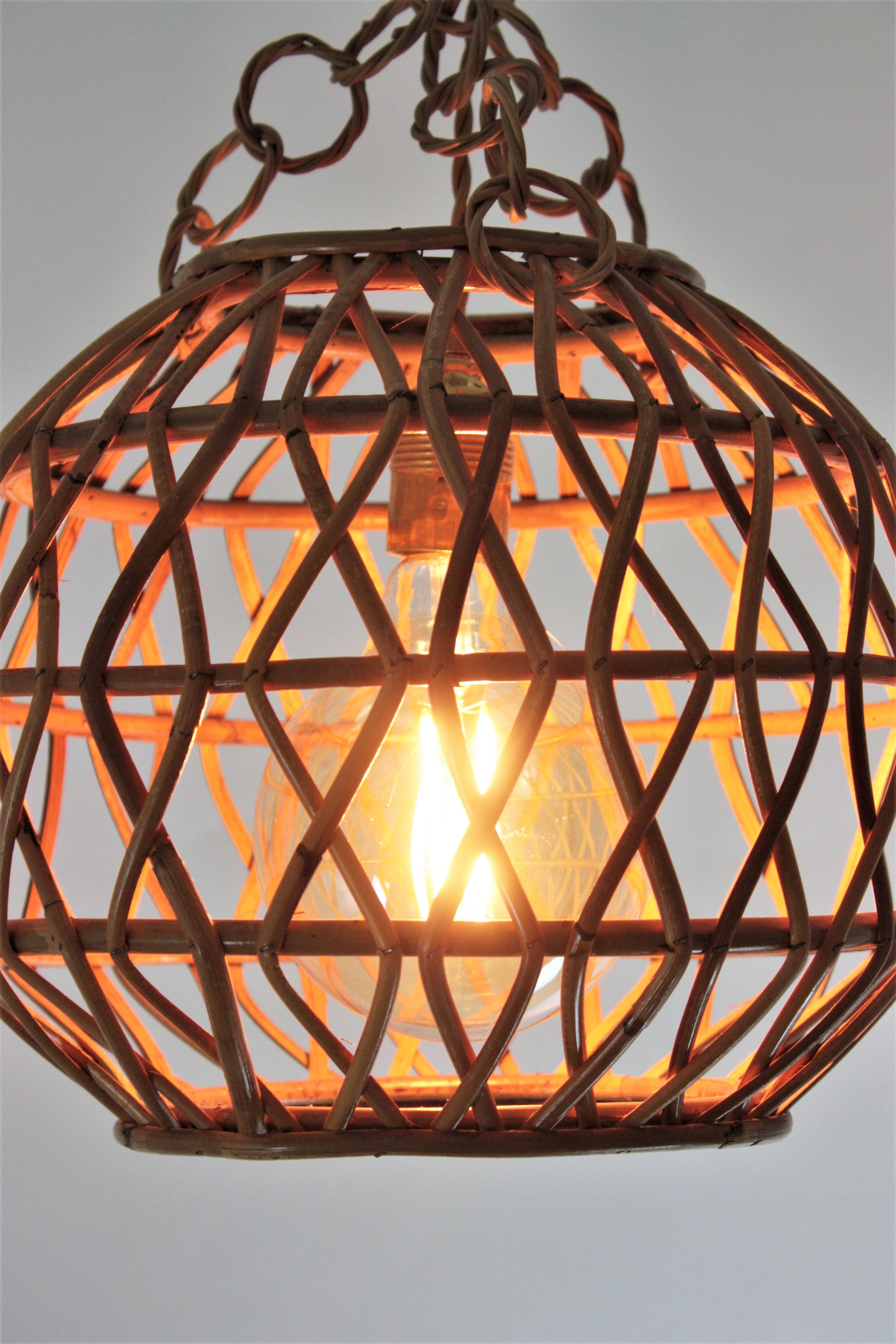 20th Century Rattan Globe Pendant Light, Spain, 1960s For Sale