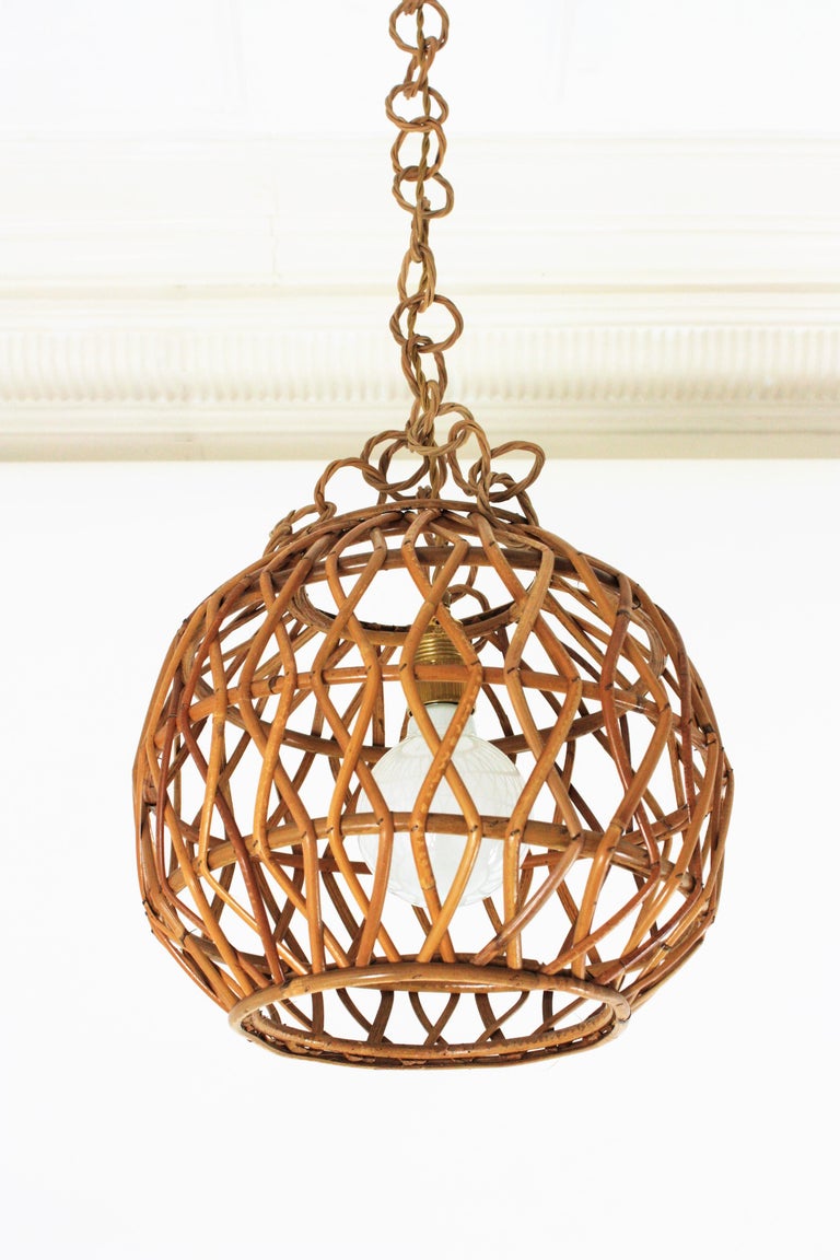 Rattan Globe Pendant Light, Spain, 1960s For Sale at 1stDibs