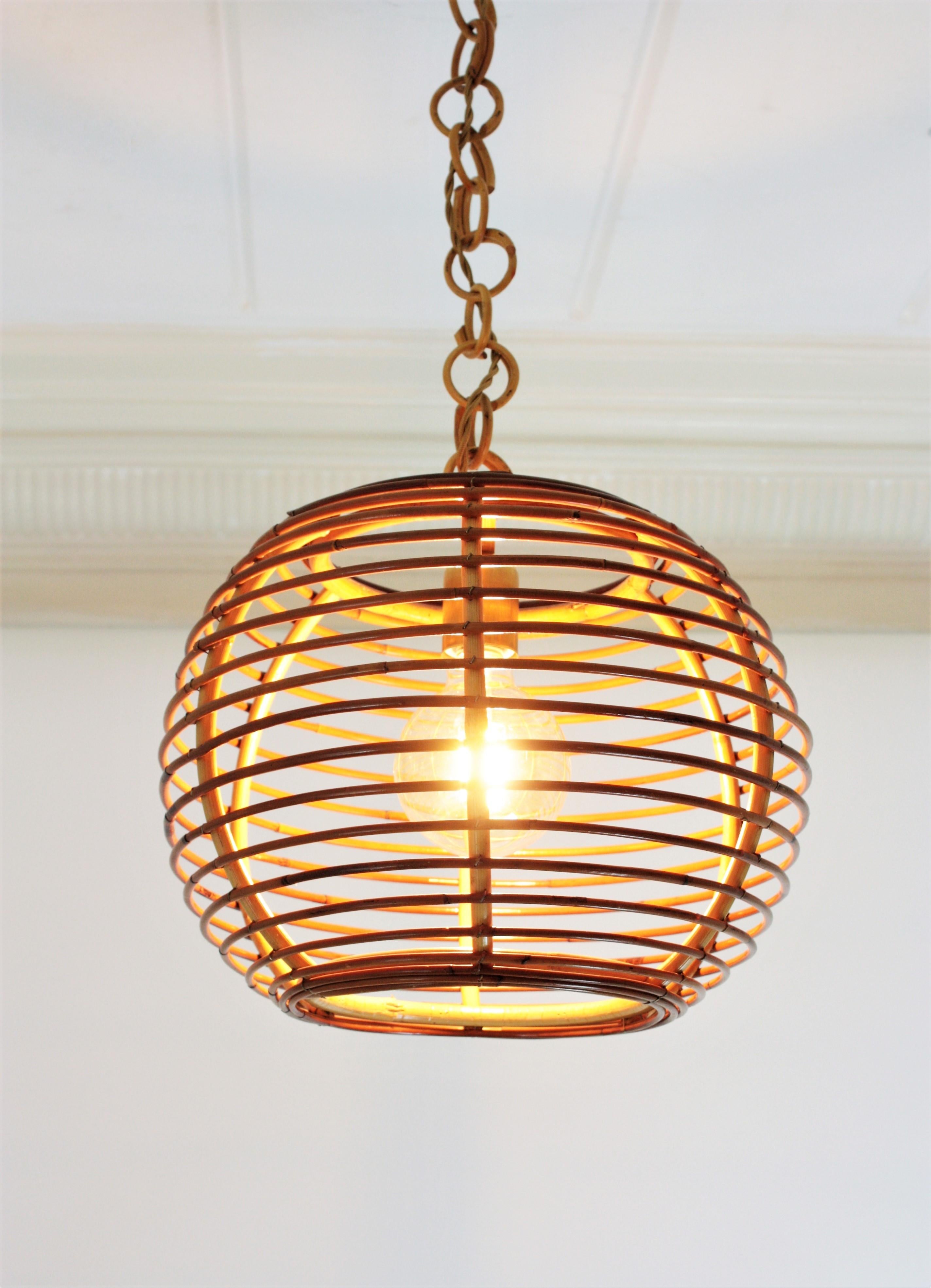 Rattan Globe Pendant or Hanging Light, Spain, 1960s For Sale 3