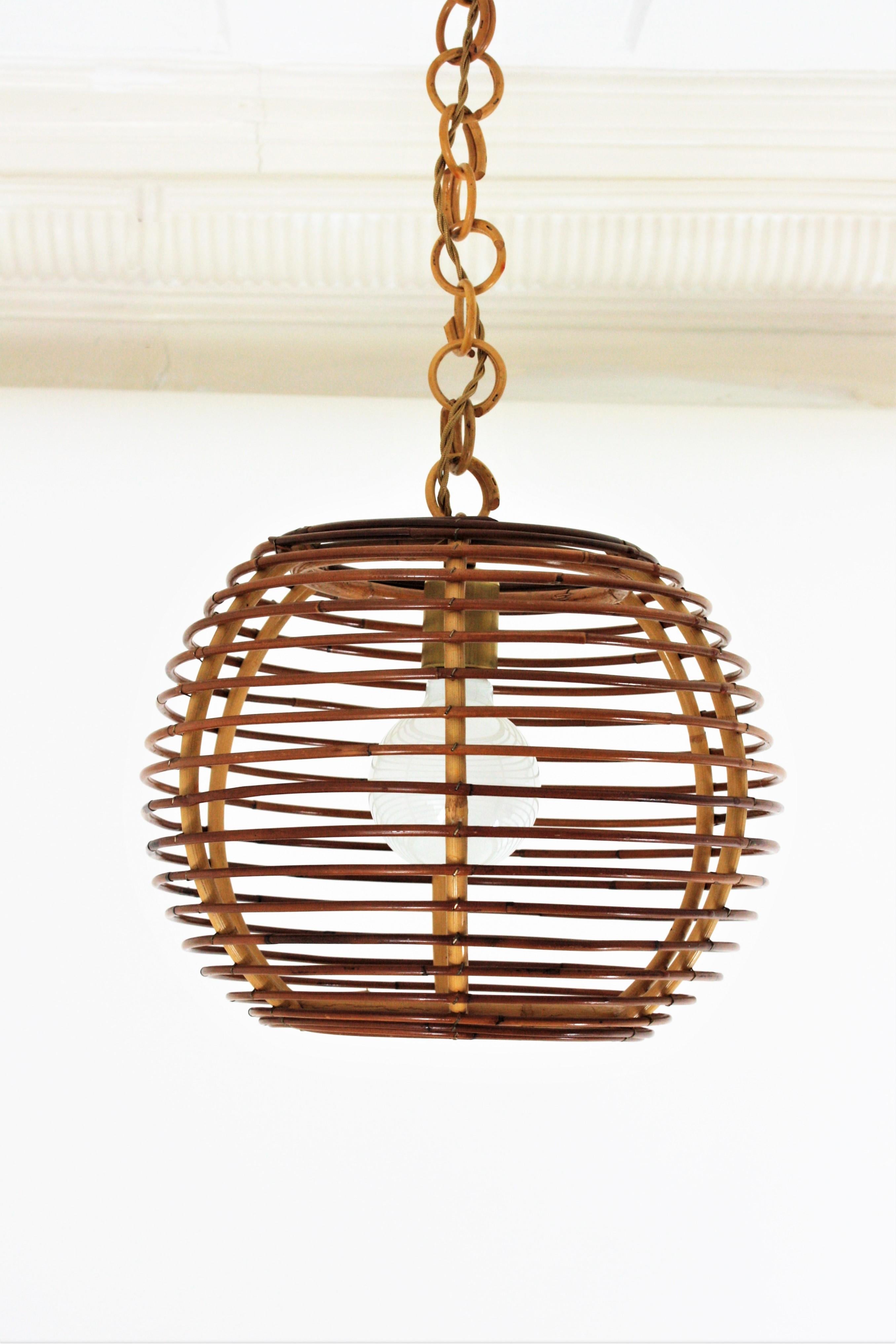 Rattan Globe Pendant or Hanging Light, Spain, 1960s For Sale 4
