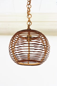 Rattan Globe Pendant or Hanging Light, Spain, 1960s