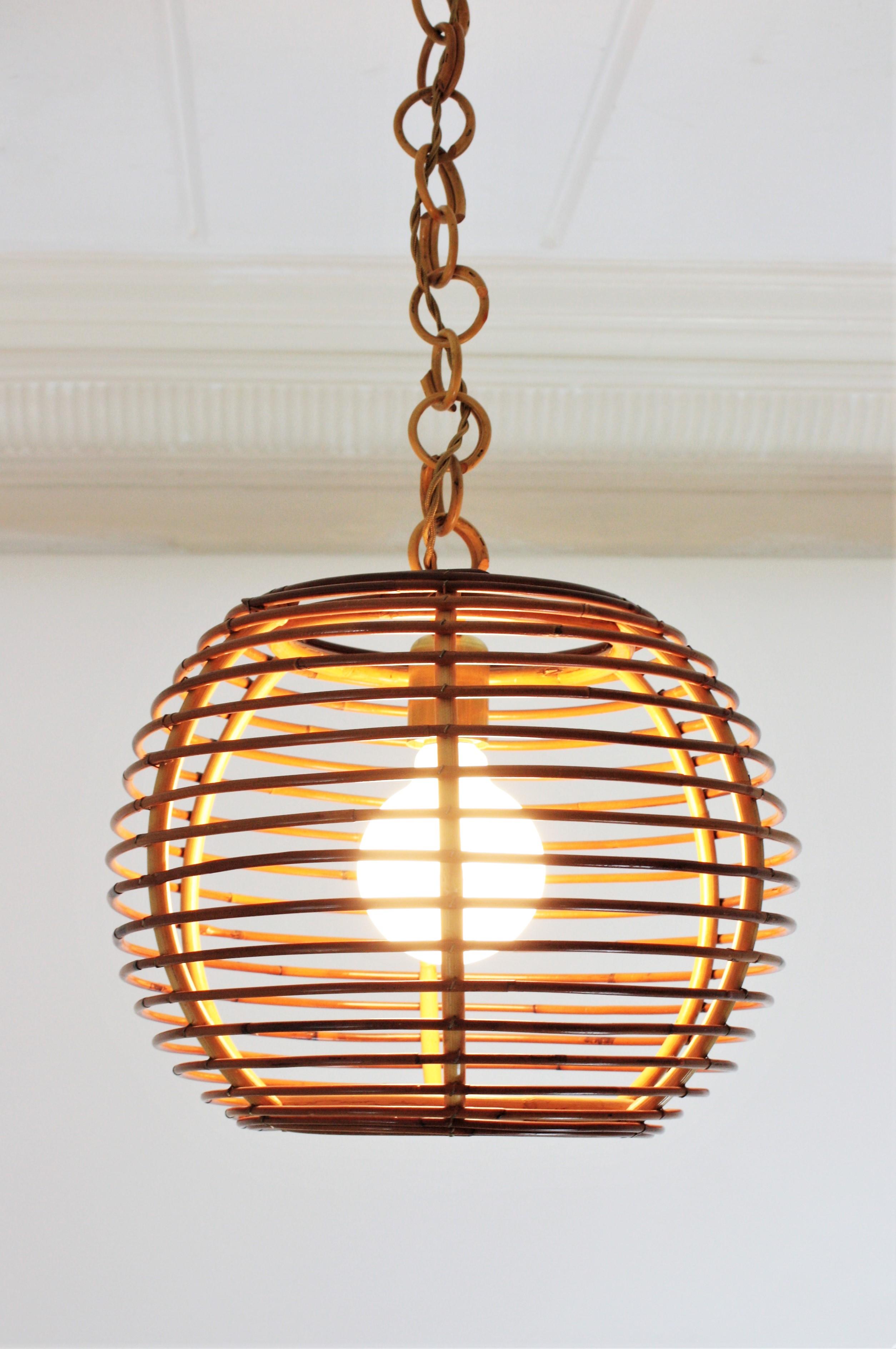 Rattan Globe Pendant or Hanging Light, Spain, 1960s For Sale 1