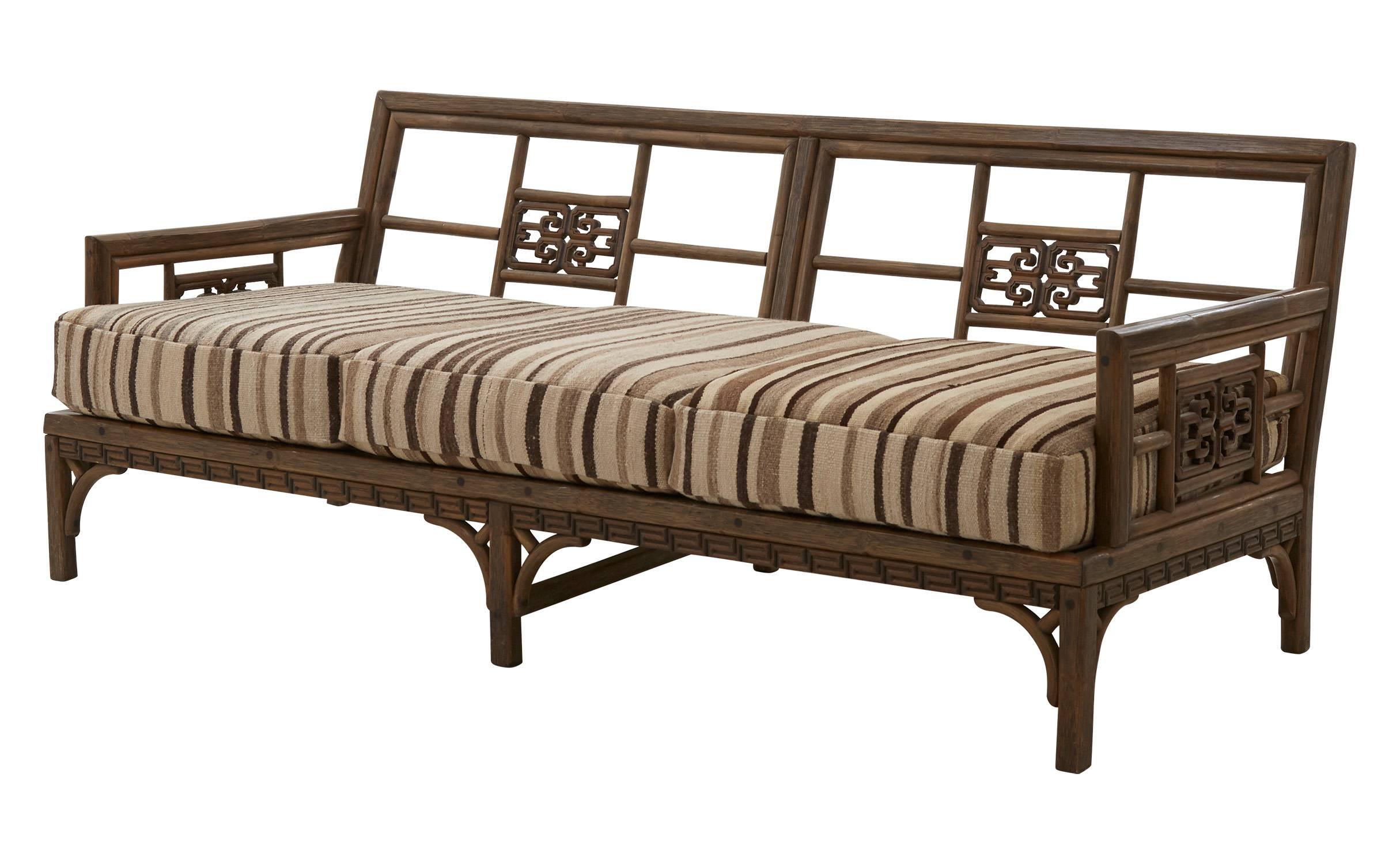 Mid-Century Modern Rattan Greek Key Sofa
