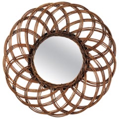 Rattan Hand-Woven Flower Sunburst Mirror, 1960s