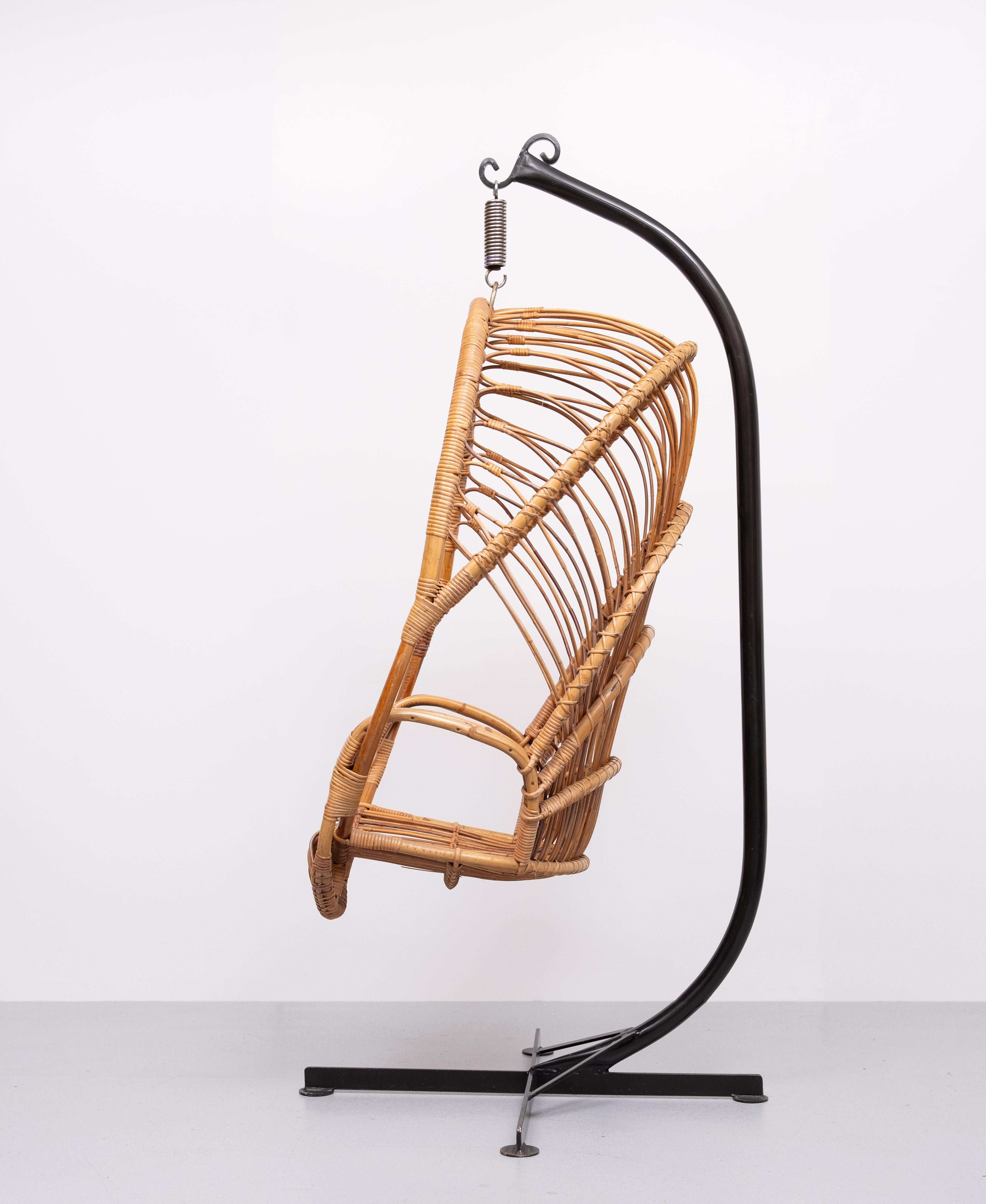 Rattan Hanging Chair by Rohe Noordwolde  Holland 1960s For Sale 3