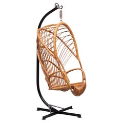 Silla colgante de ratán de Rohe Noordwolde  Holanda Años 60