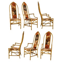 Rattan High Back Cathedral Dining Chairs in the Manner of McGuire