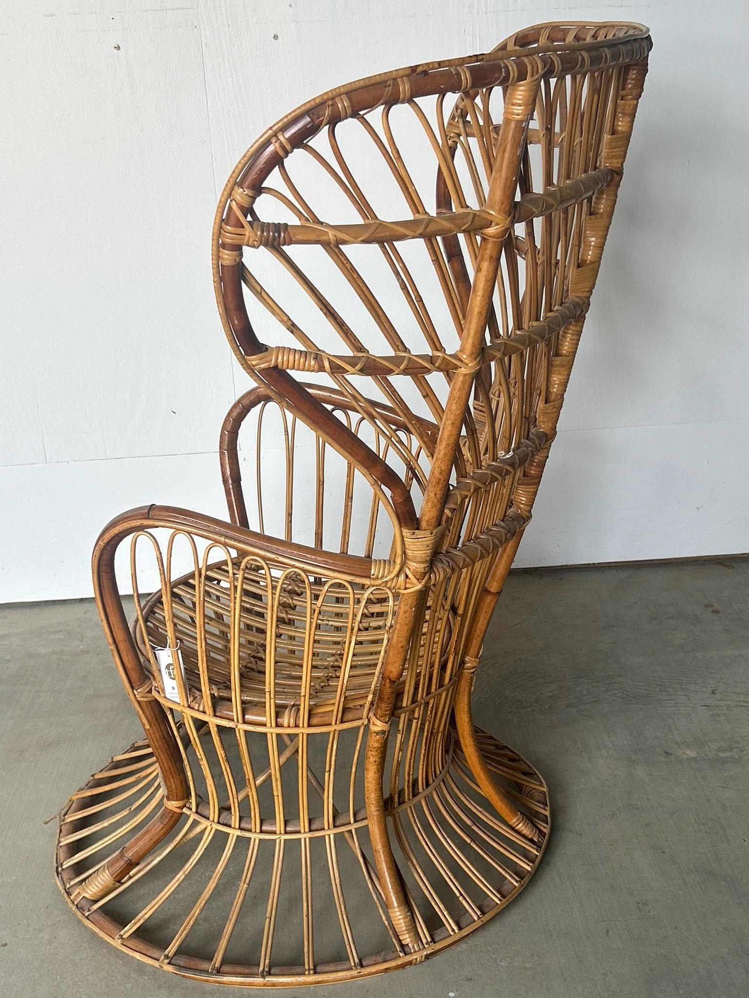 Rotin Chaise à haut dossier en rotin dans le style de Gio Ponti et Lio Carminati en vente