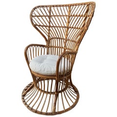 Rattan High Back Chair in the Style of Gio Ponti and Lio Carminati