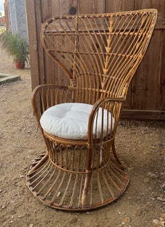 Chaise à haut dossier en rotin dans le style de Gio Ponti et Lio Carminati