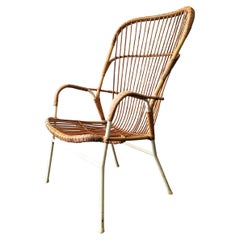 Chaise à haut dossier en rotin avec cadre blanc pour Rohé Noordwolde, années 1960