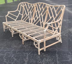 Rattan Hollywood Regency Chinese Chippendale Fretwork Sofa