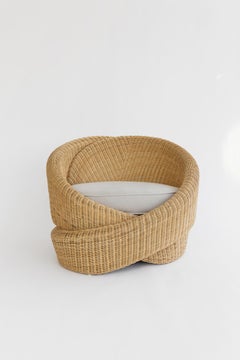 Knotty Rattan Indoor-Outdoor Armchair and Footrest/Ottoman, Cushion