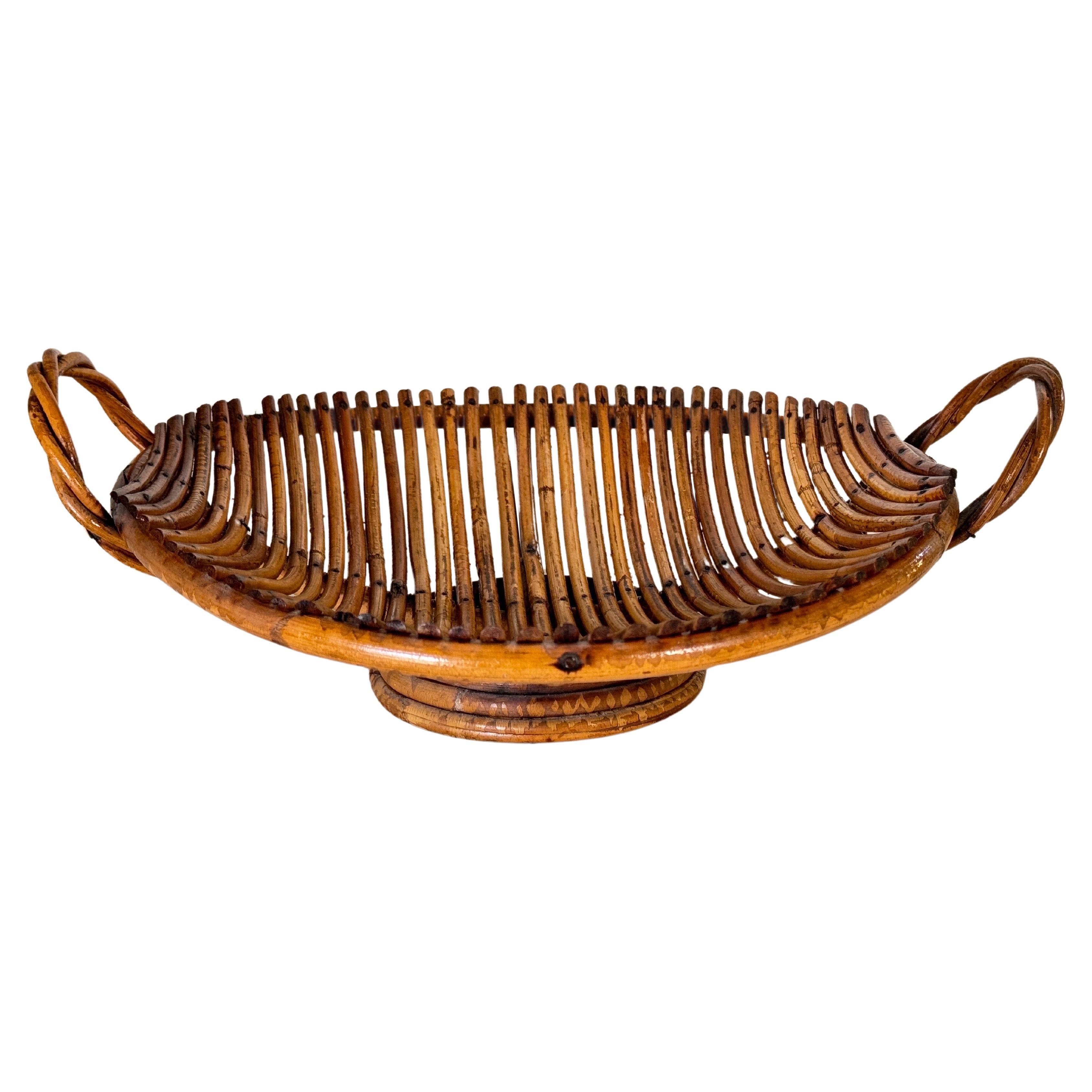 Italienischer Korbschalen-Tafelaufsatz aus Rattan, 1970er-Jahre