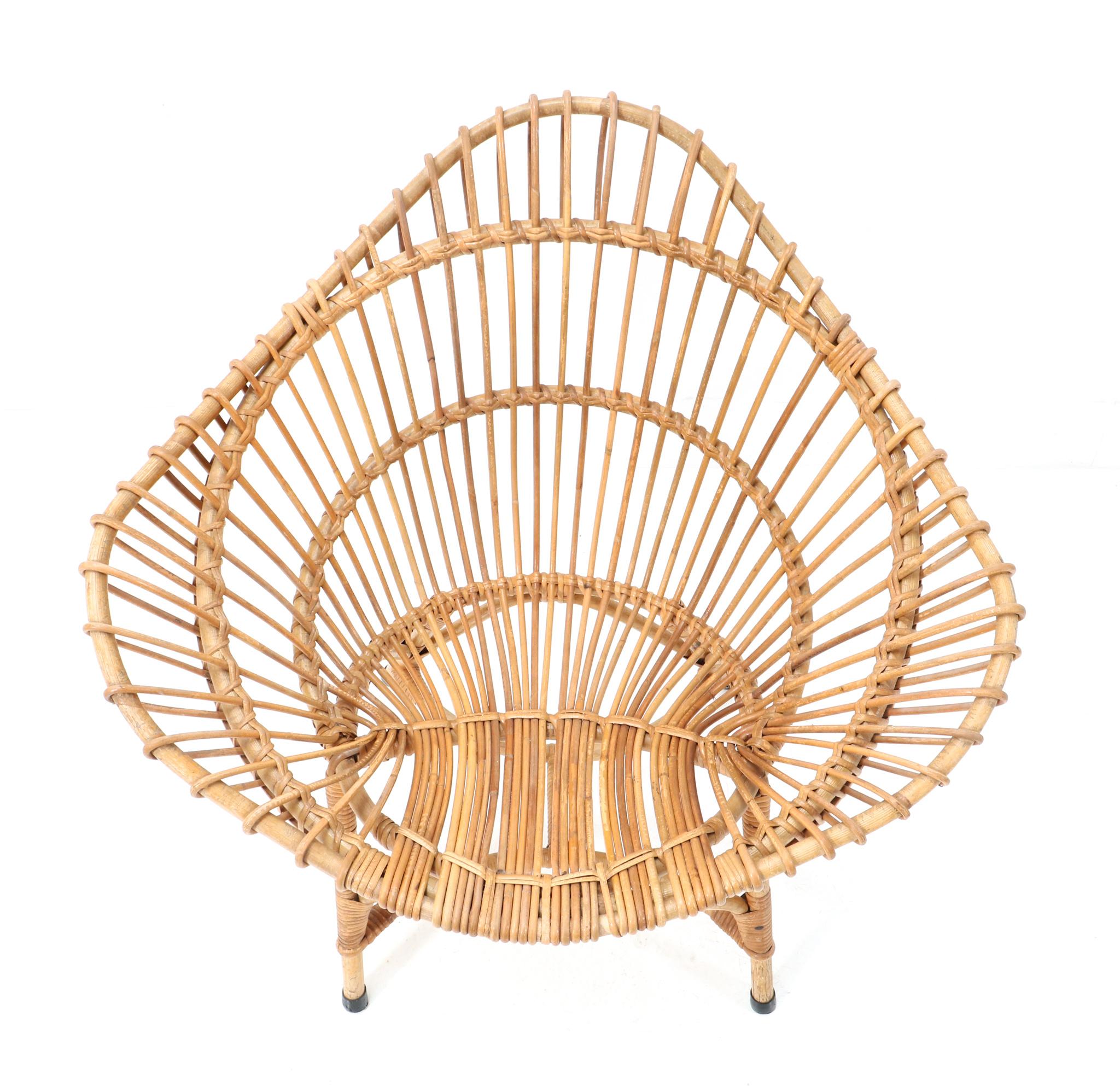 Silla Club de ratán italiano moderno de mediados de siglo, años 60 Moderno de mediados de siglo en venta