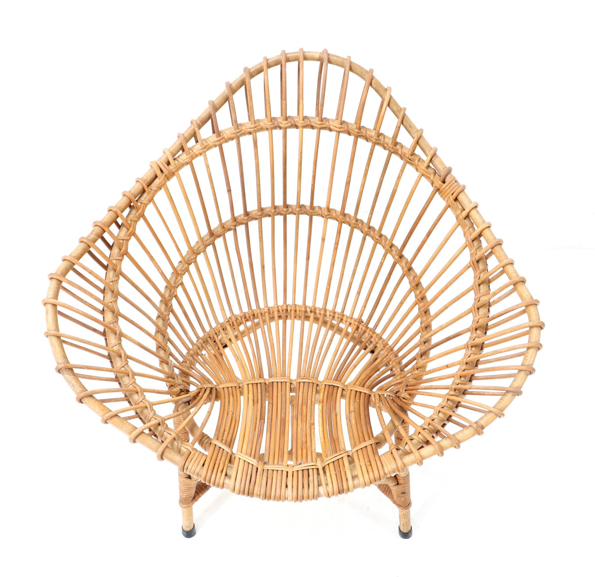 Italienischer Clubsessel aus Rattan, Mid-Century Modern, 1960er Jahre (Moderne der Mitte des Jahrhunderts) im Angebot