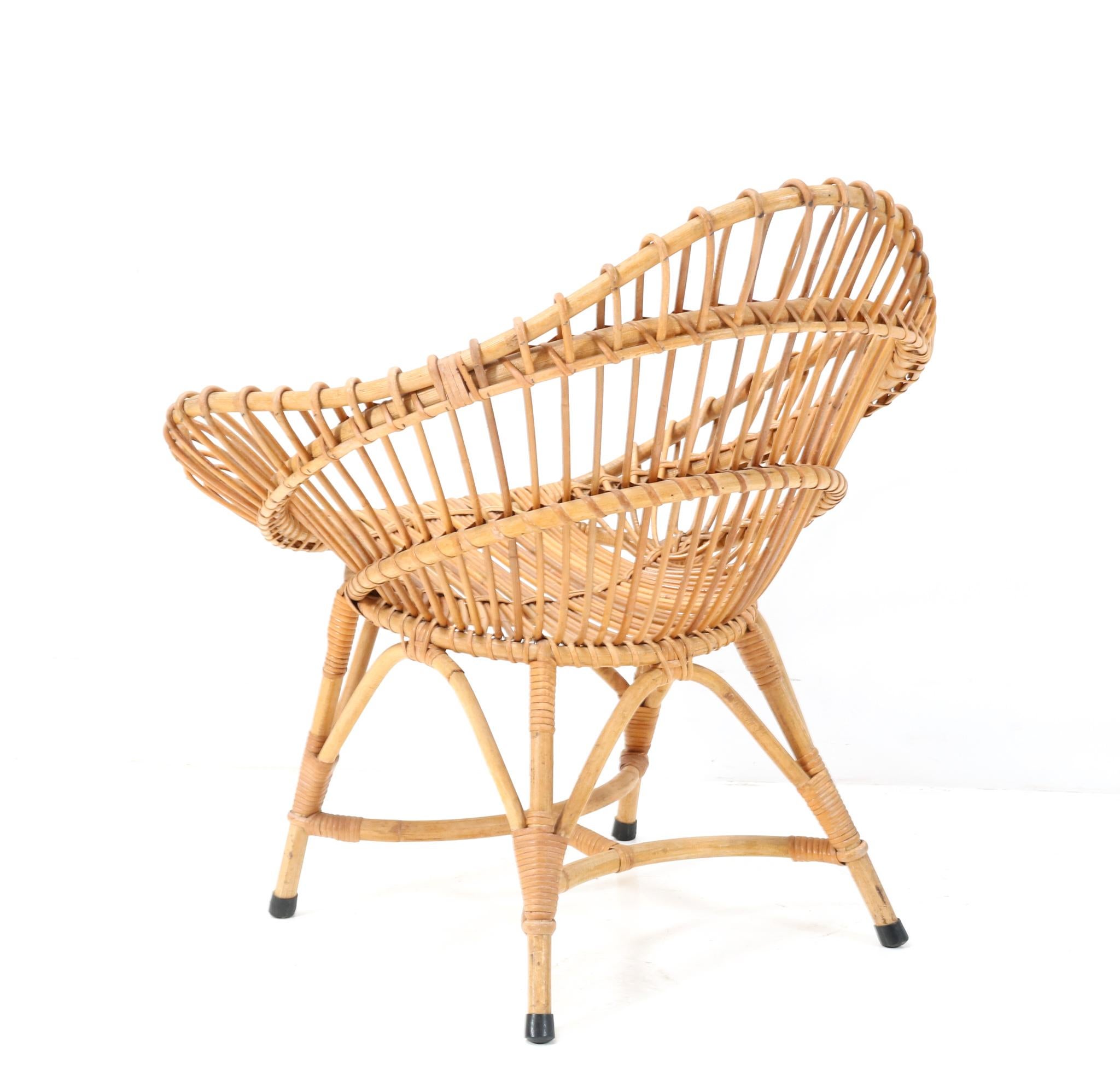 Bamboo Rattan Italian Mid-Century Modern Club Chair, 1960s For Sale