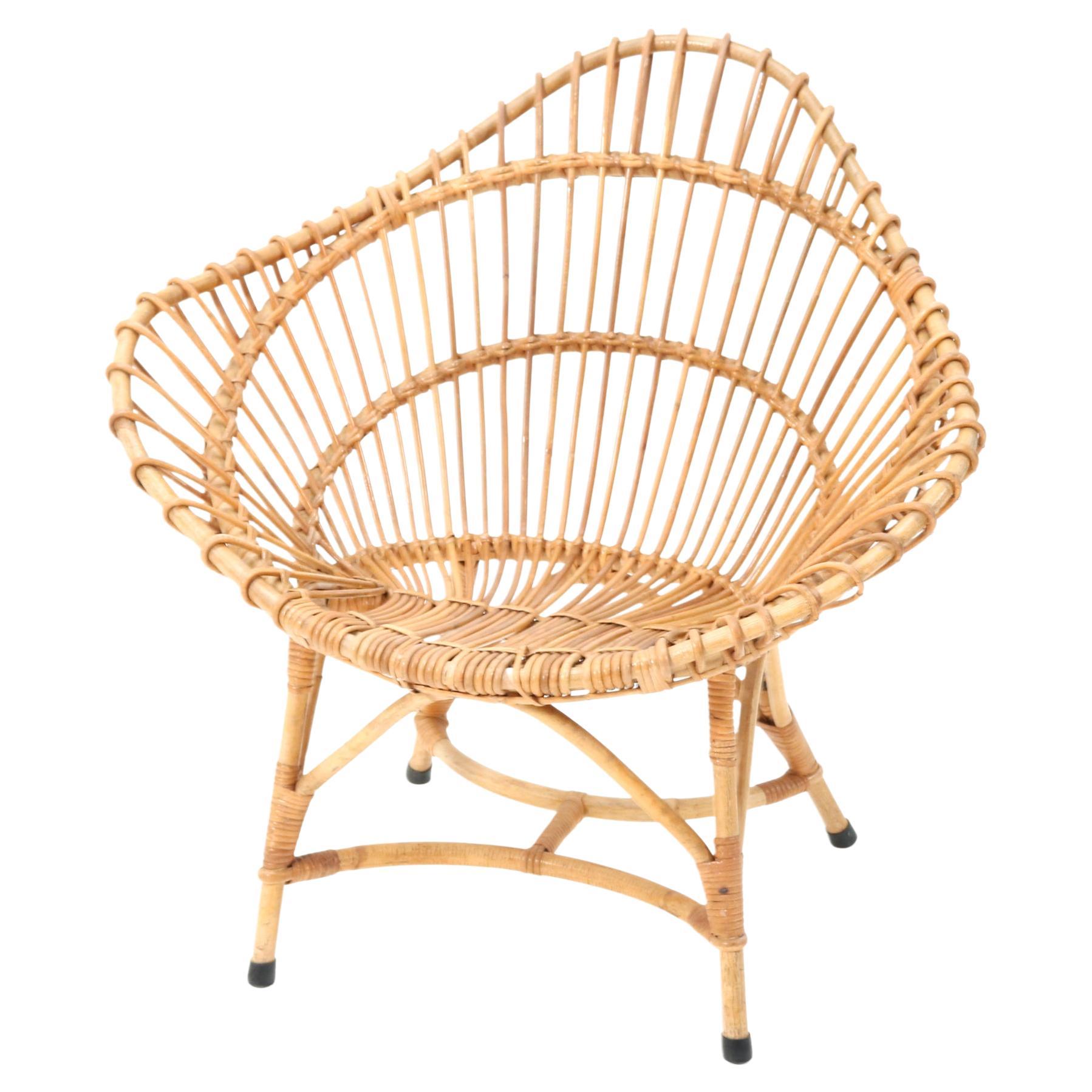 Rattan Italian Mid-Century Modern Club Chair, 1960s For Sale