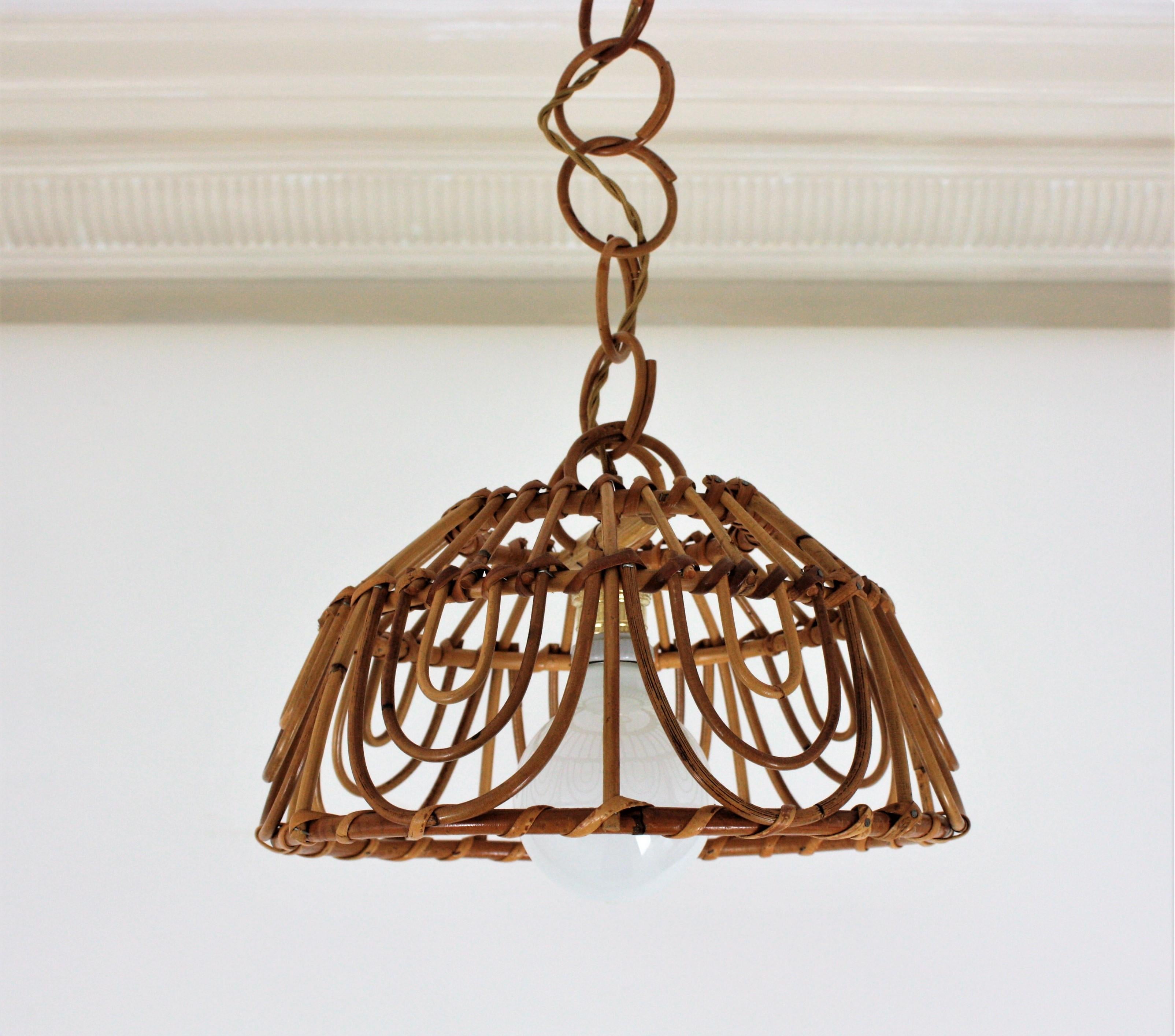 Rattan Italian Modernist Pendant Light or Lantern, 1960s 5