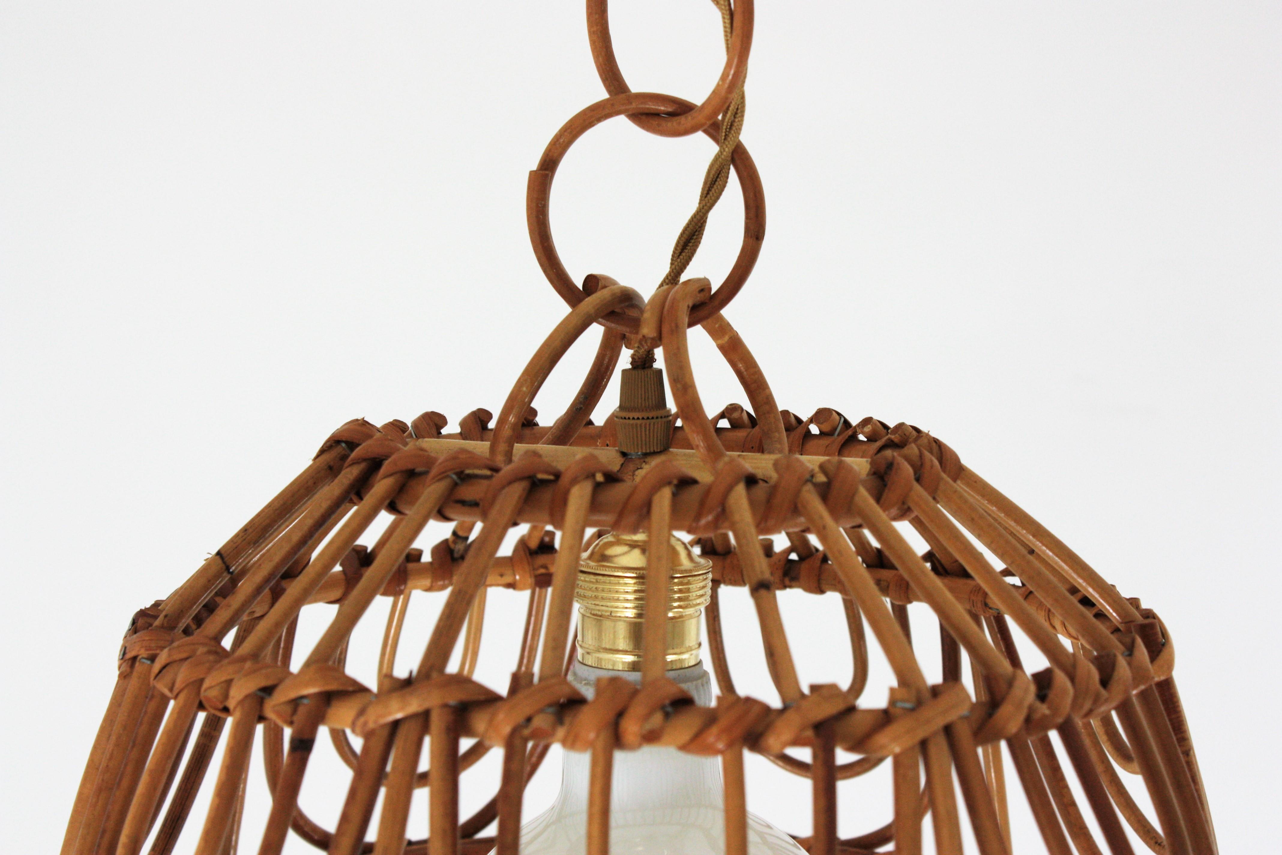 Rattan Italian Modernist Pendant Light or Lantern, 1960s 8