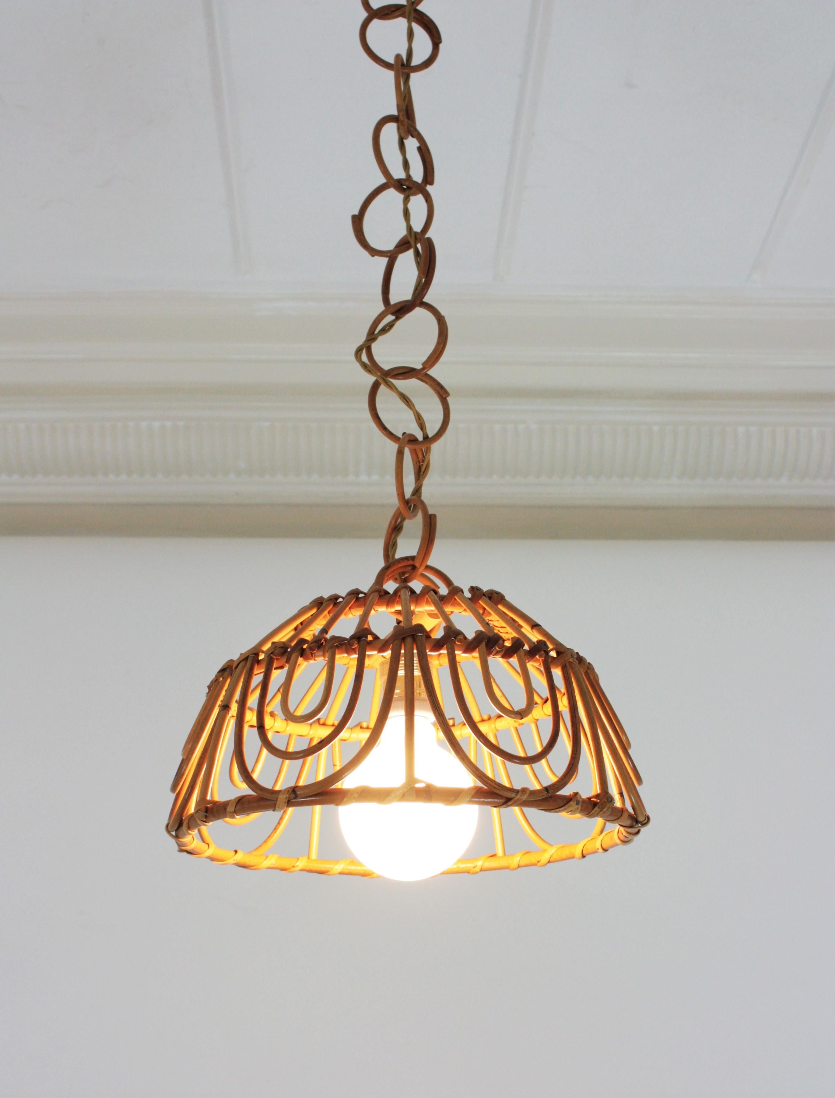 Rattan Italian Modernist Pendant Light or Lantern, 1960s 9