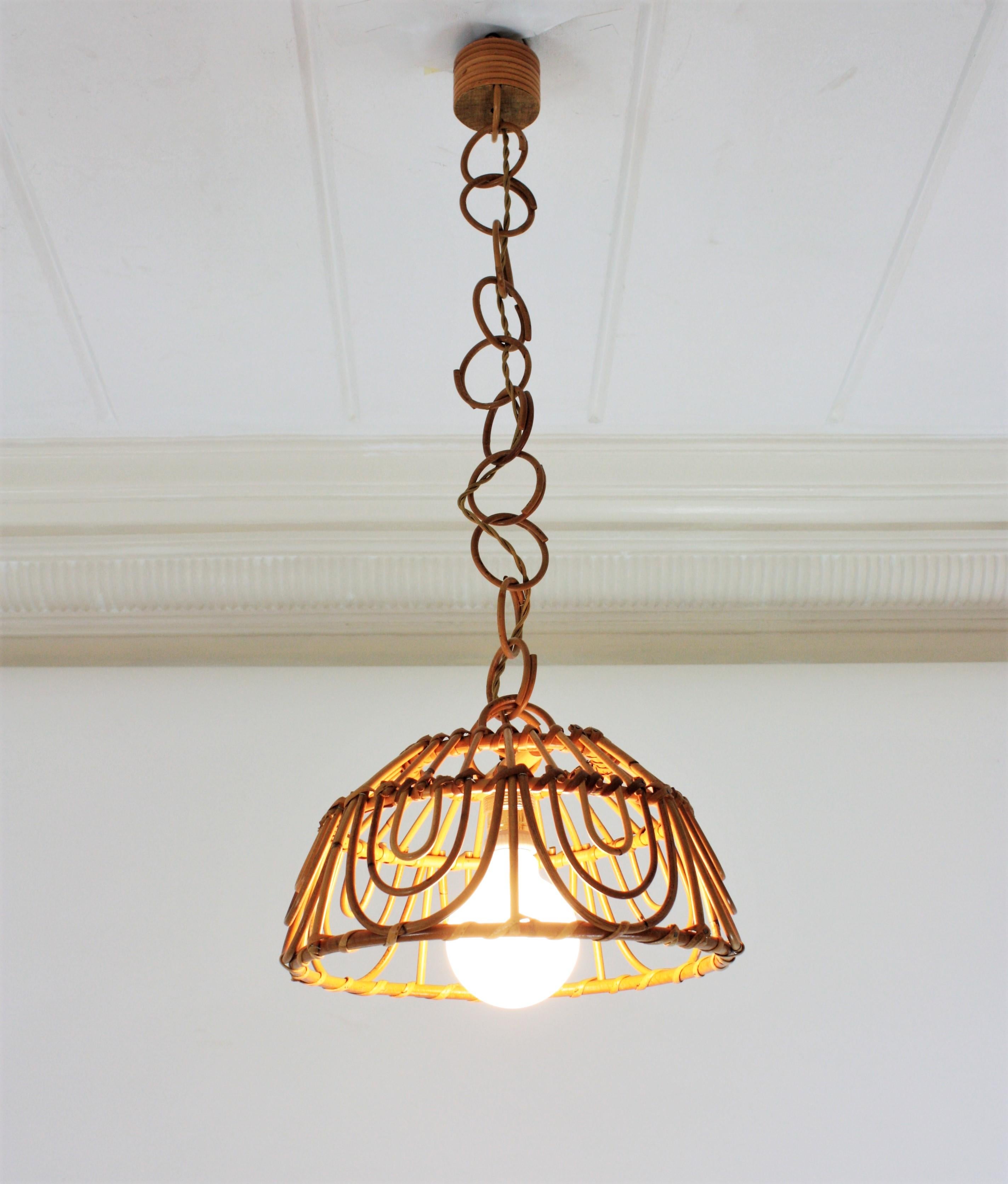 Rattan Italian Modernist Pendant Light or Lantern, 1960s 1
