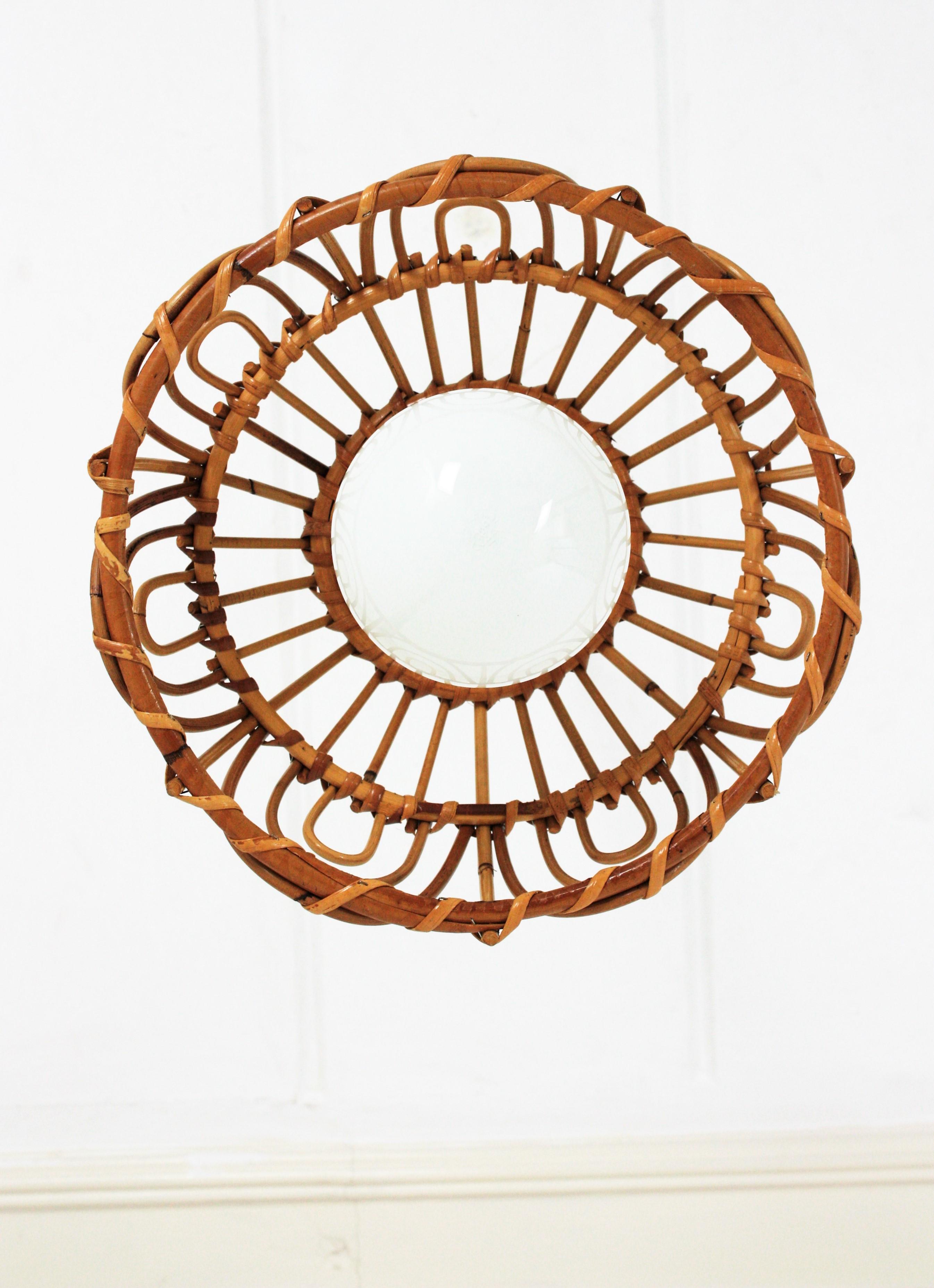 Rattan Italian Modernist Pendant Light or Lantern, 1960s 3