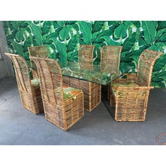 Rattan Jute Rope Wrapped 7-Piece Dining Set