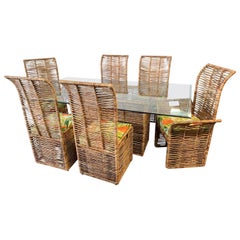 Rattan Jute Rope Wrapped 7-Piece Dining Set