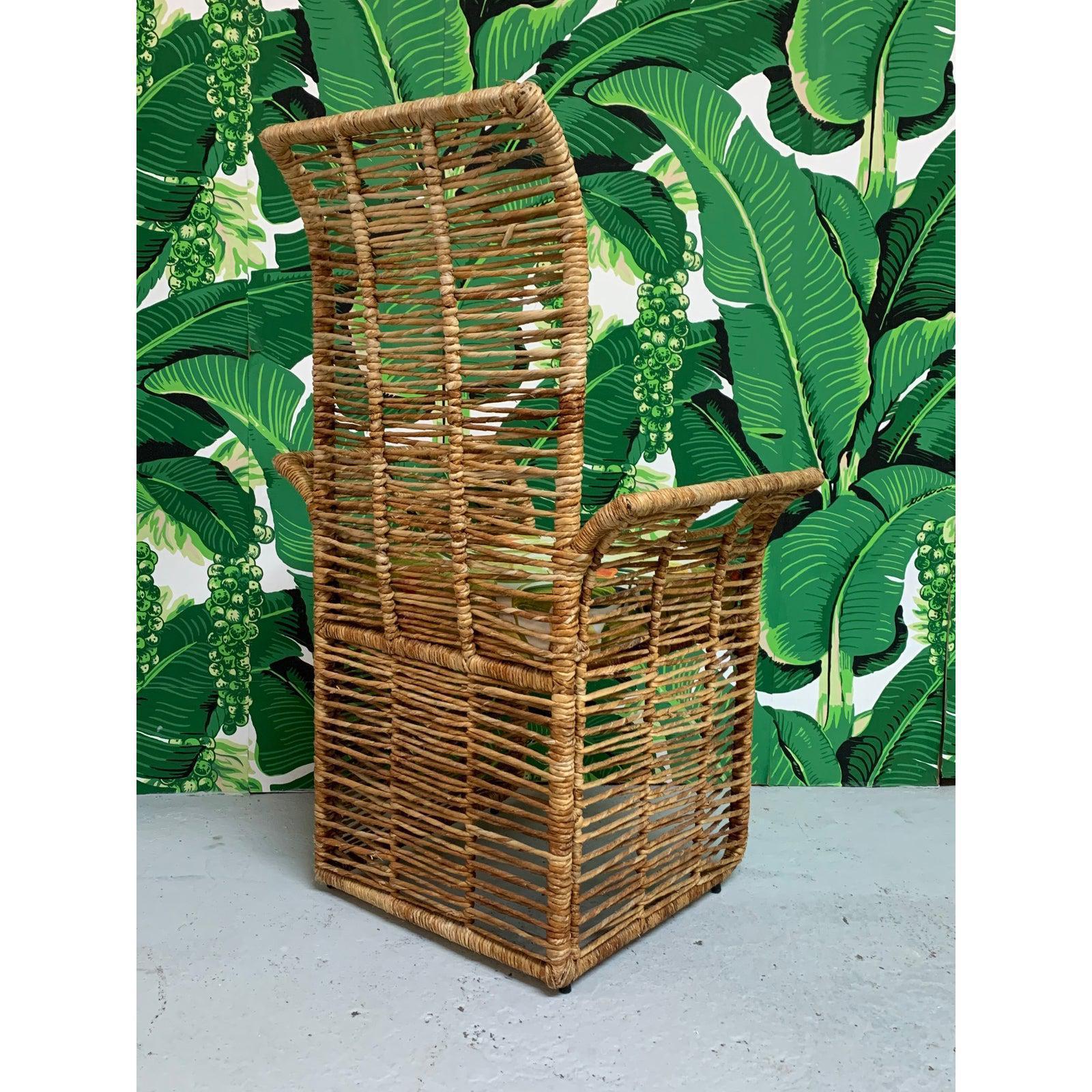 Organic Modern Rattan Jute Rope Wrapped Dining Chairs For Sale