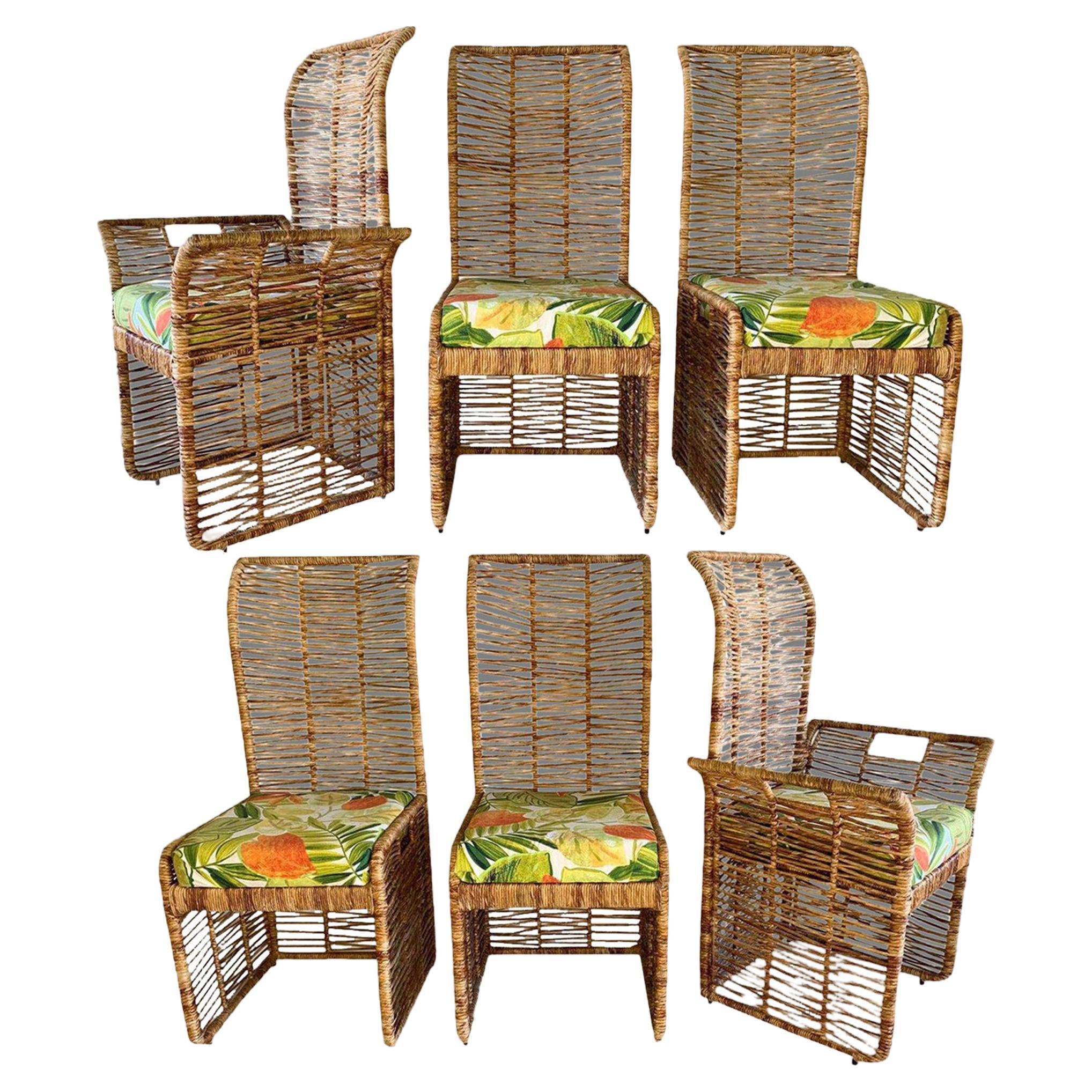 Rattan Jute Rope Wrapped Dining Chairs