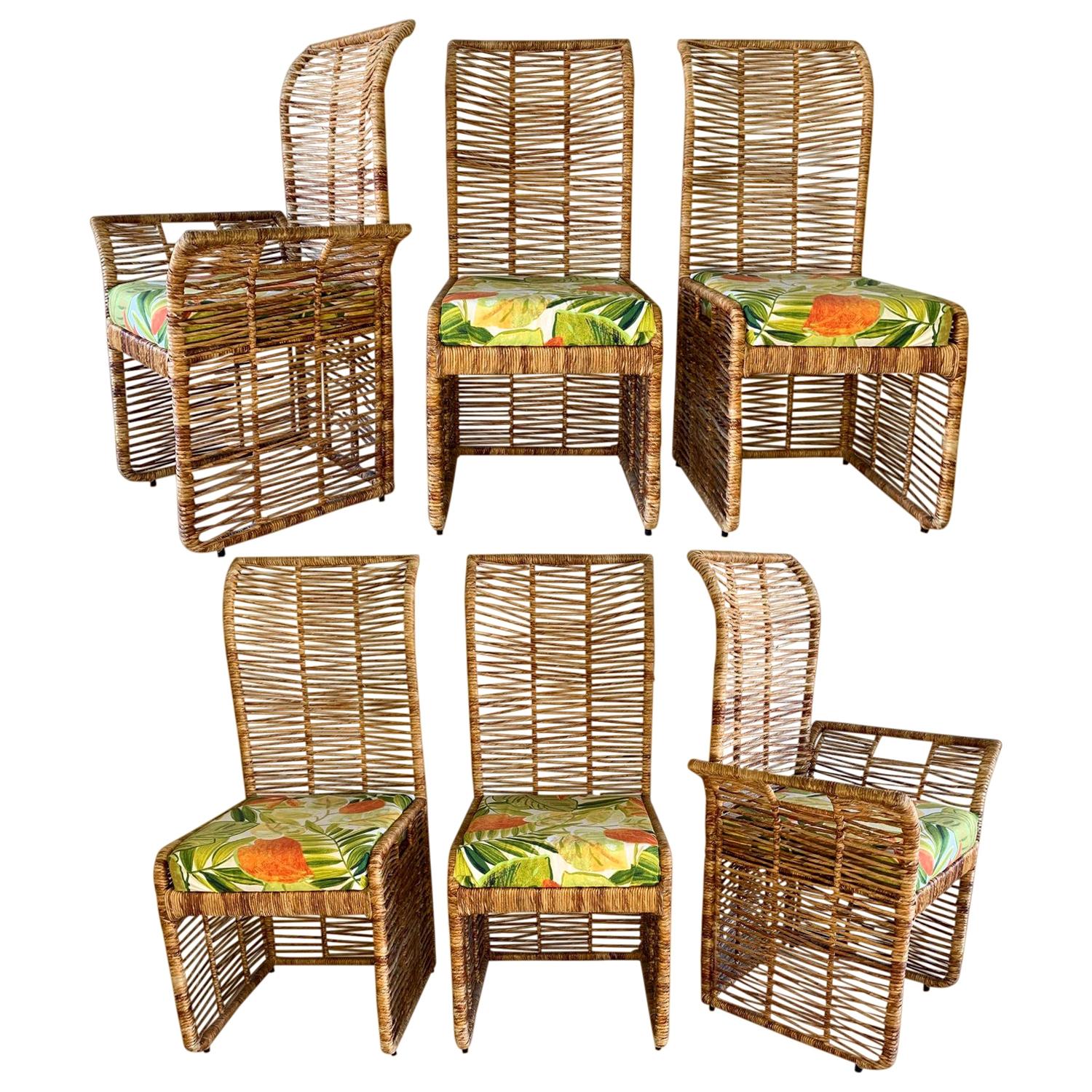 Rattan Jute Rope Wrapped Dining Chairs, Set of 6