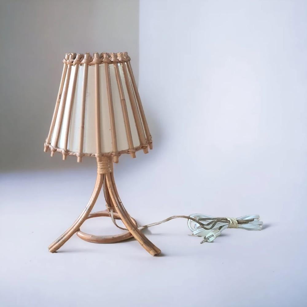 European Rattan lamp and paper lampshade circa 1960 Louis Sognot For Sale
