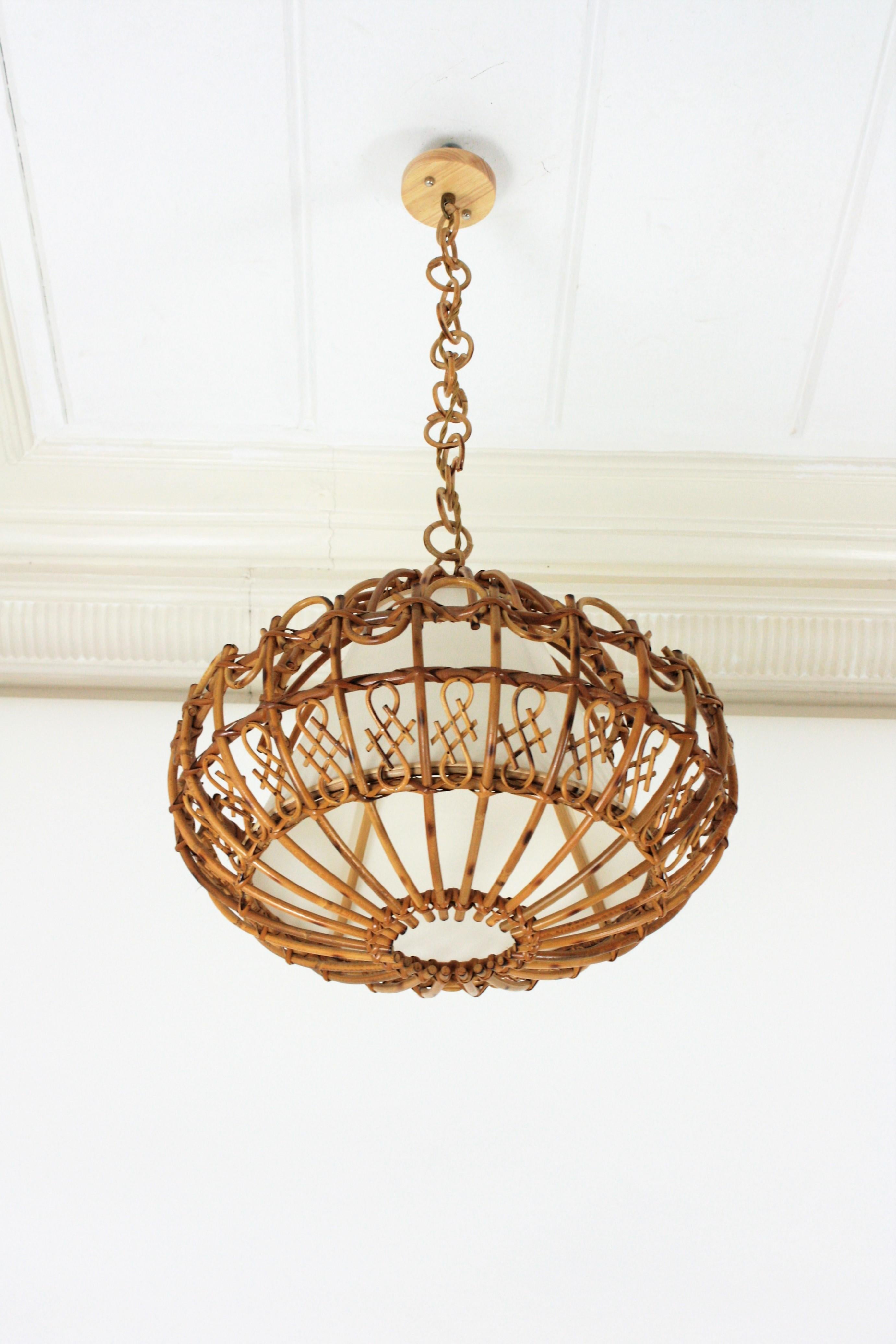 Rattan Large Pendant Hanging Light, 1960s 3