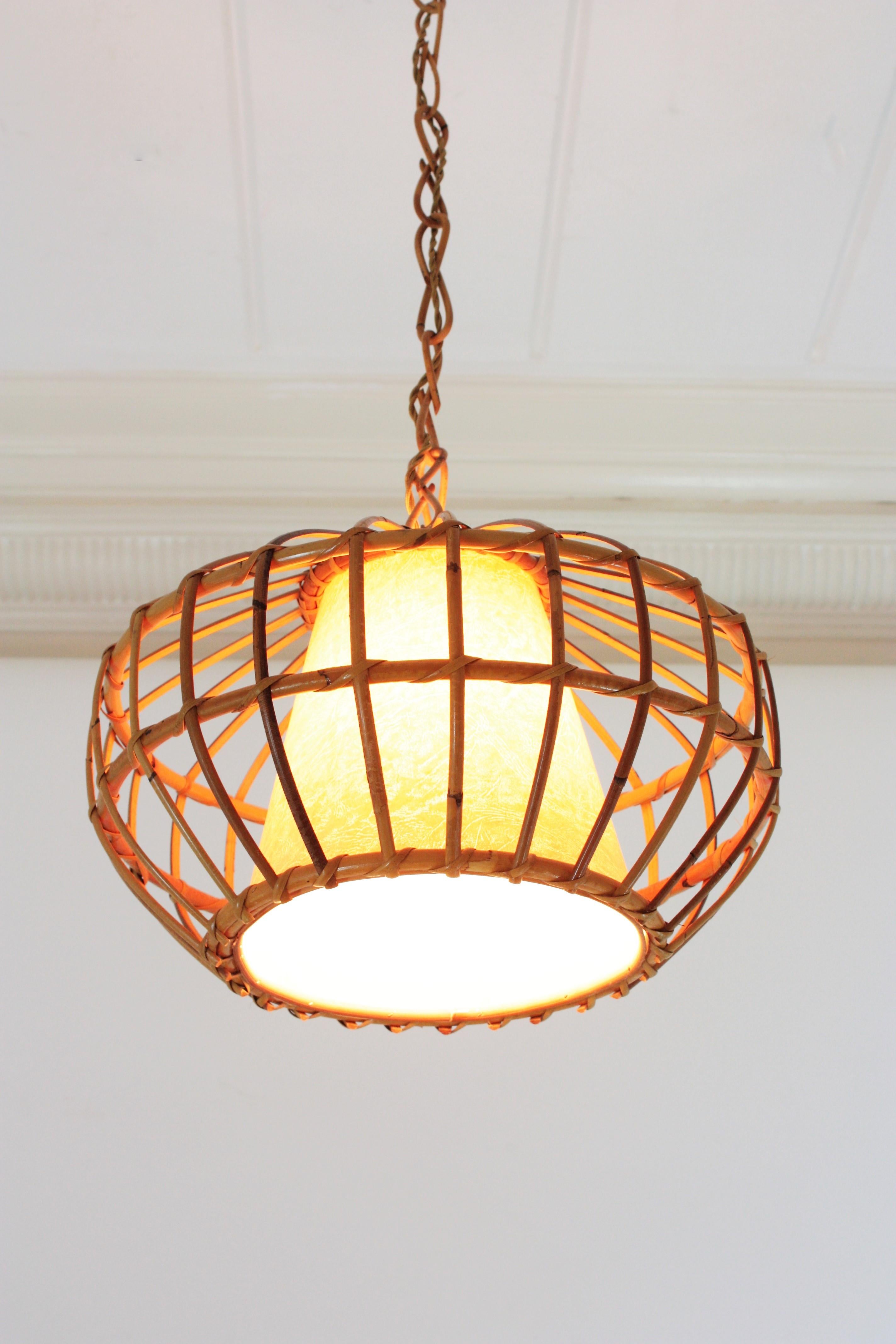 Large Rattan Pendant Hanging Light, 1960s 1