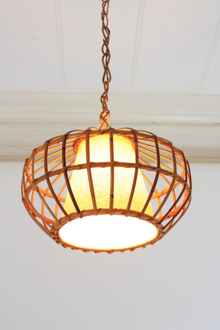 Large Rattan Pendant Hanging Light, 1960s For Sale 3