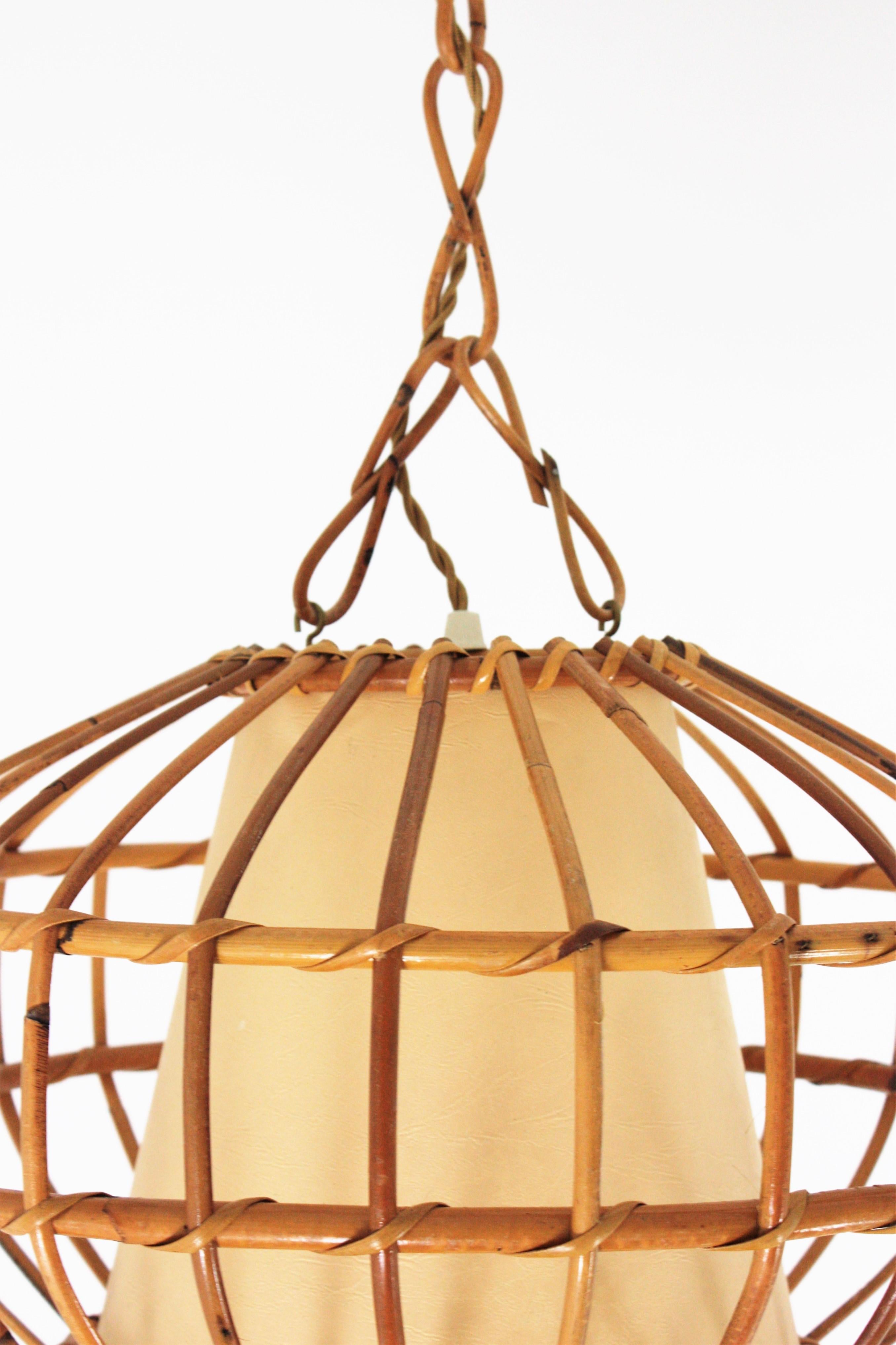 Large Rattan Pendant Hanging Light, 1960s 5