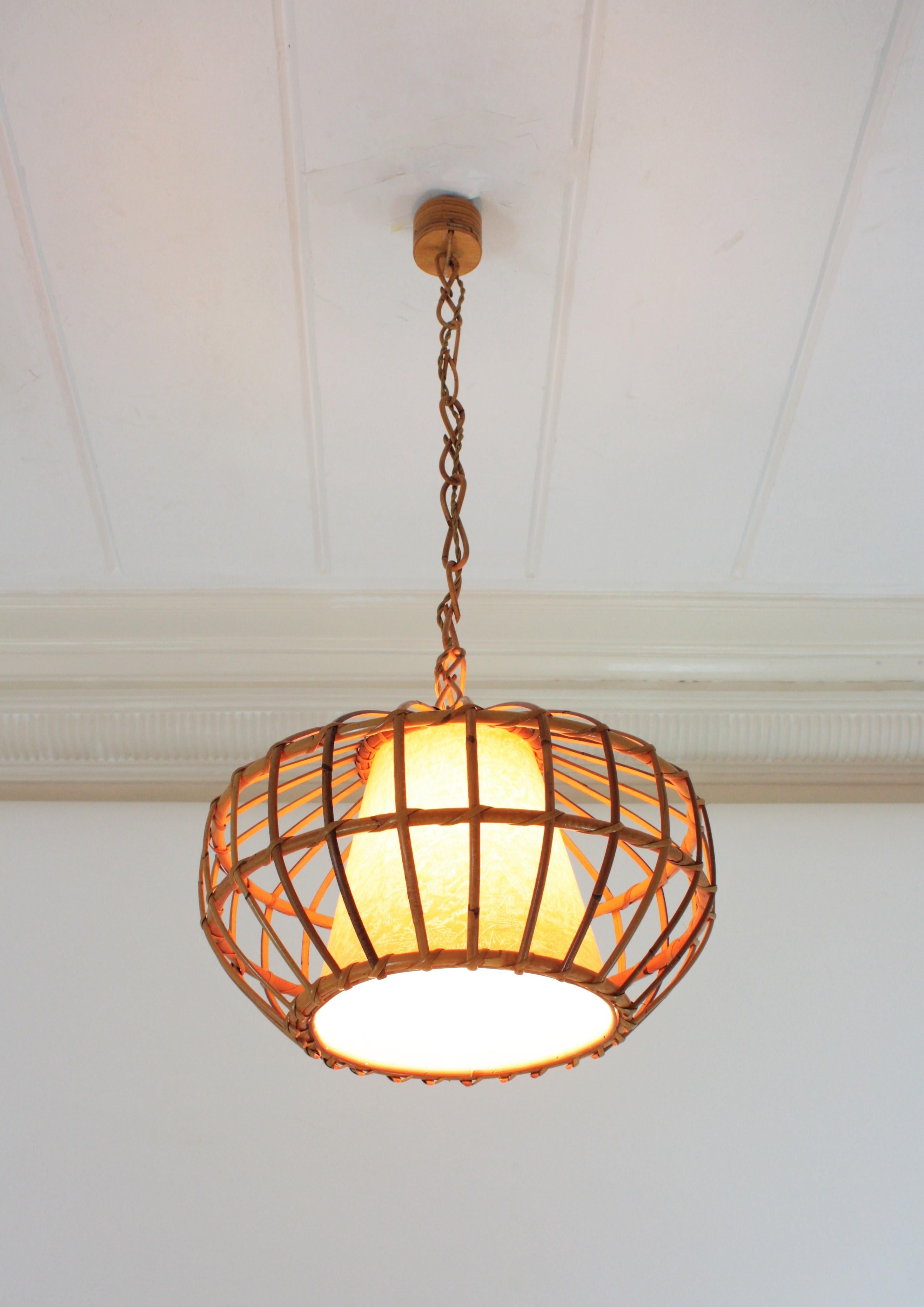 Large Rattan Pendant Hanging Light, 1960s 7