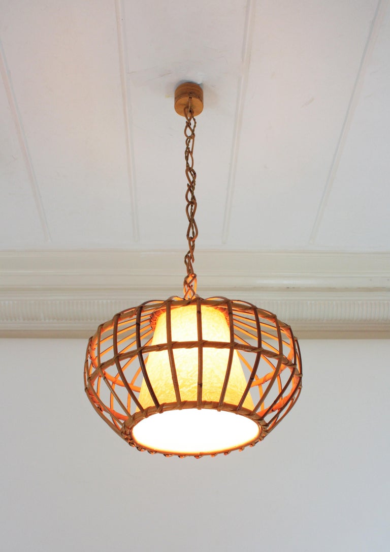Large Rattan Pendant Hanging Light, 1960s For Sale 9