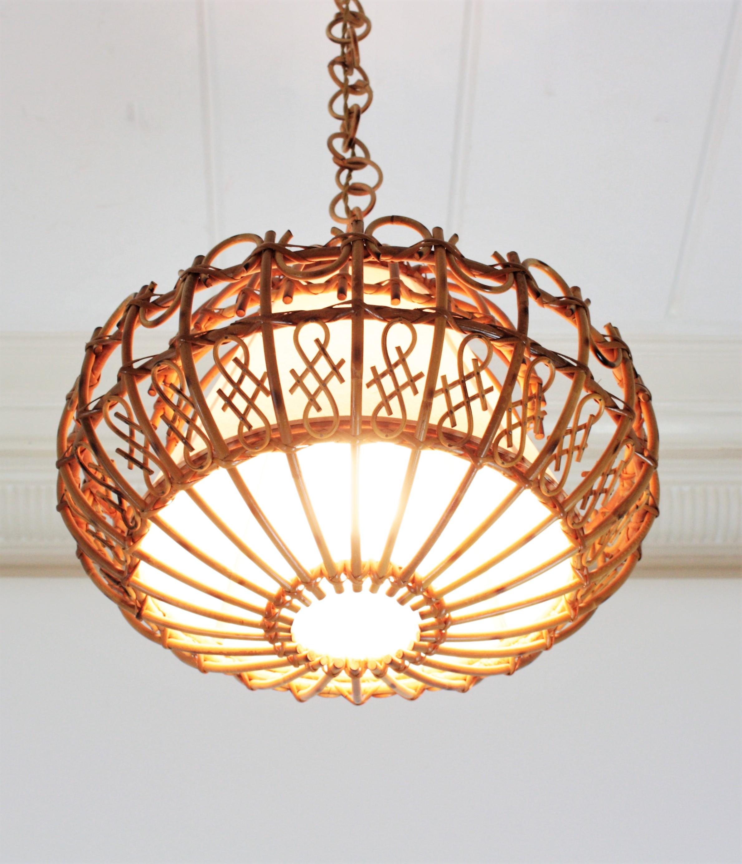 Rattan Large Pendant Hanging Light, 1960s 10