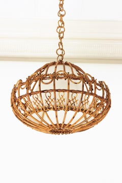 Rattan Large Pendant Hanging Light, 1960s