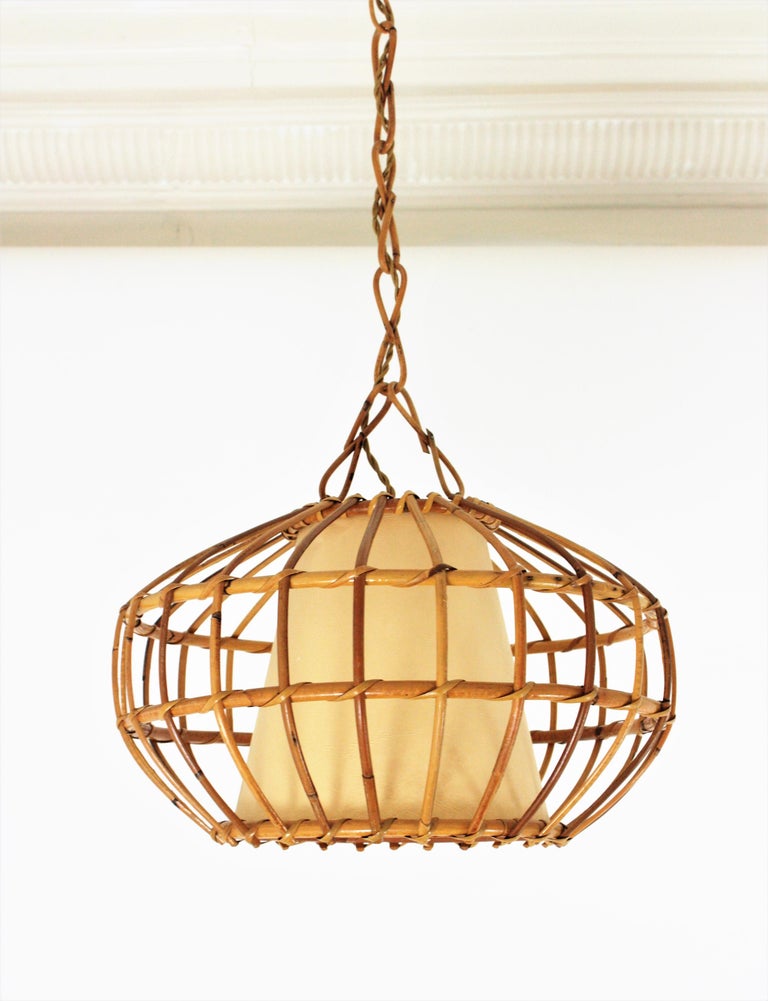 Large Rattan Pendant Hanging Light, 1960s In Excellent Condition For Sale In Barcelona, ES
