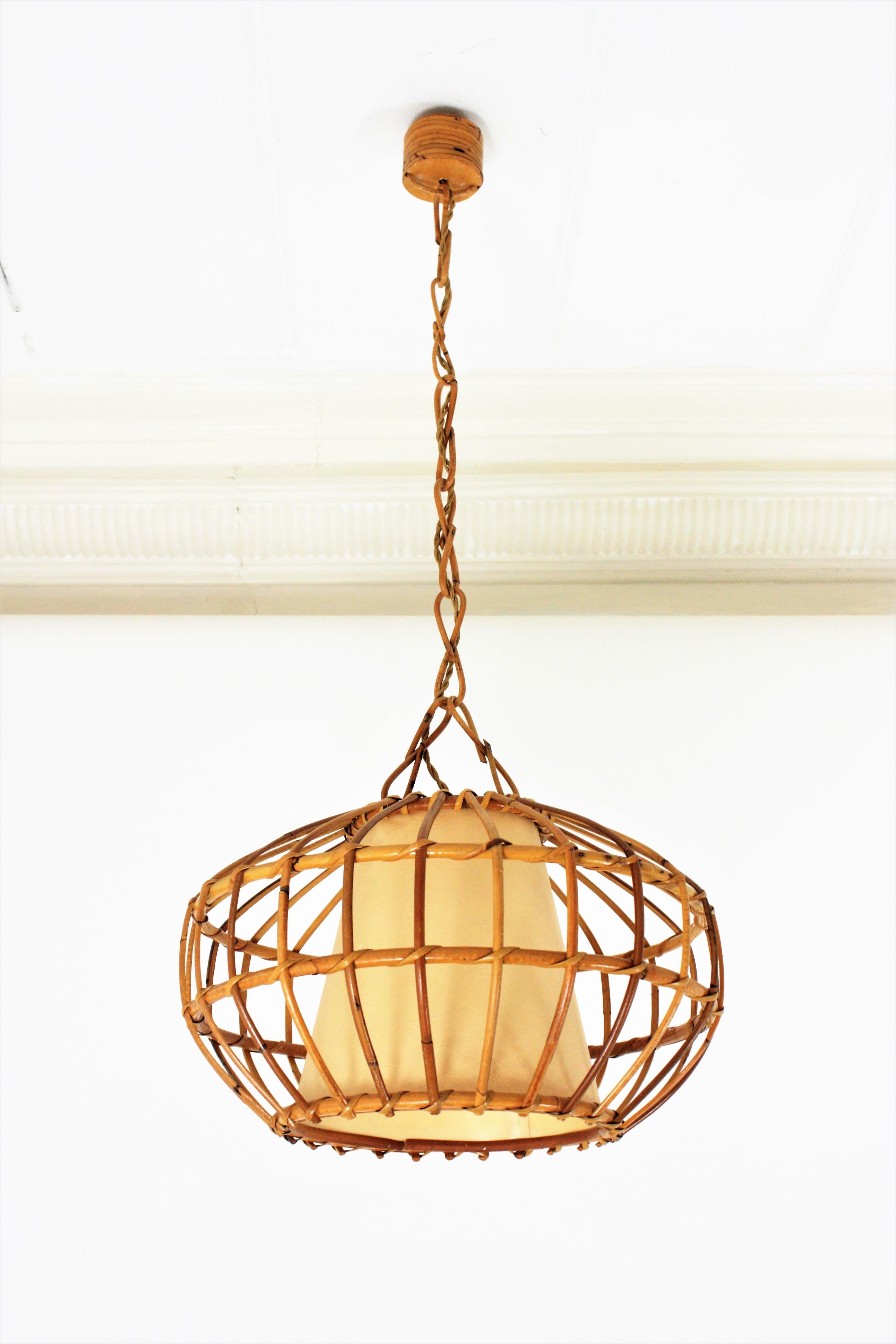 Large Rattan Pendant Hanging Light, 1960s In Excellent Condition In Barcelona, ES
